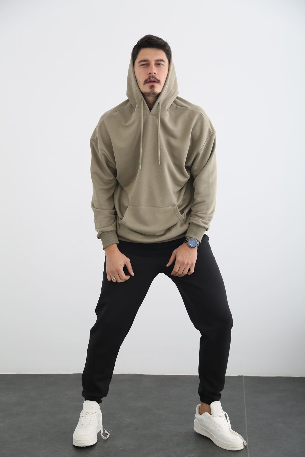 Açık Haki Erkek Kanguru Cep Sweatshirt M3209