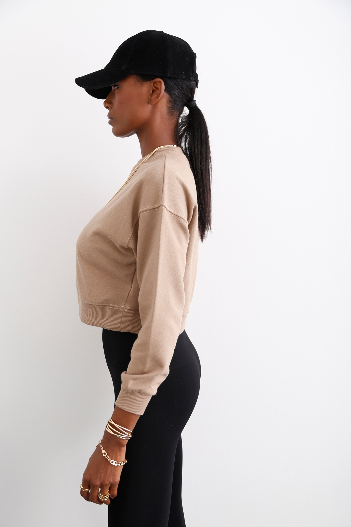 Açık Kahve Bisiklet Yaka Sweatshirt 