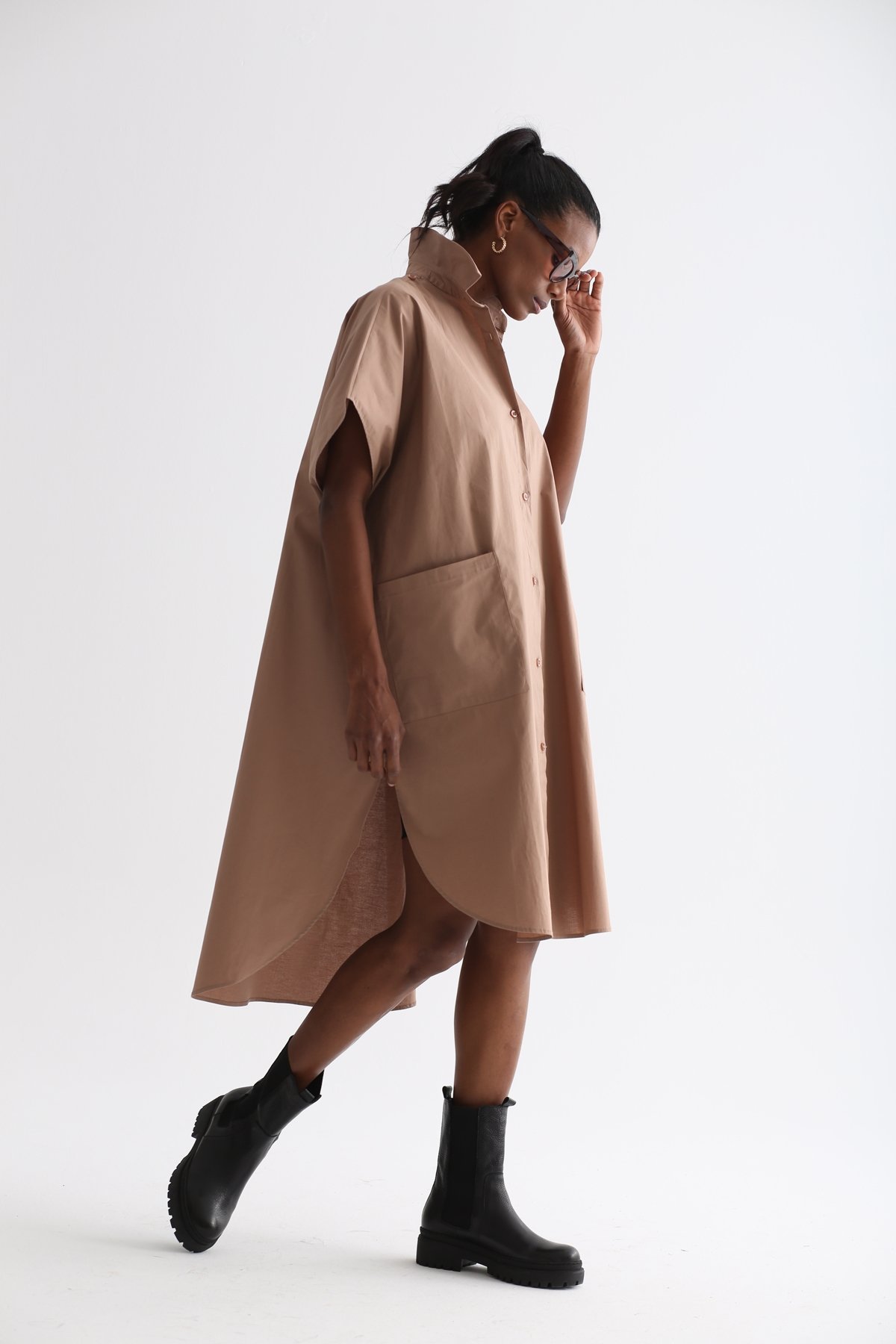Açık Kahve Oversize Gömlek Elbise 2172
