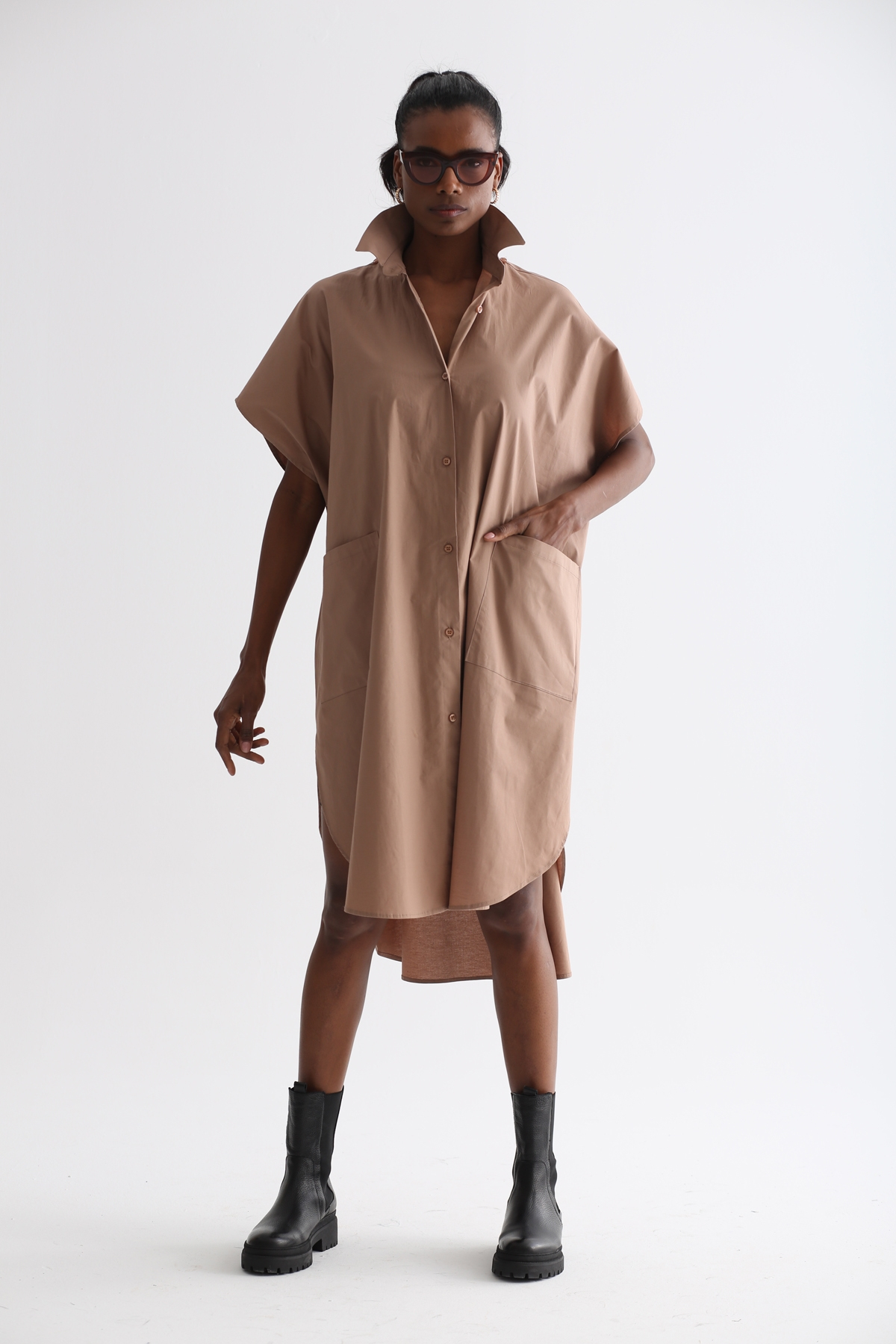 Açık Kahve Oversize Gömlek Elbise 2172