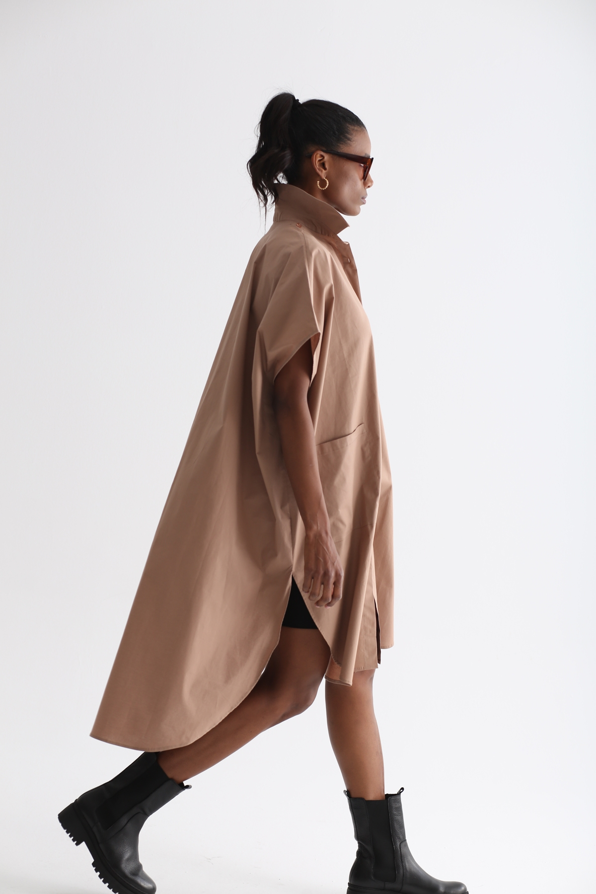 Açık Kahve Oversize Gömlek Elbise 2172