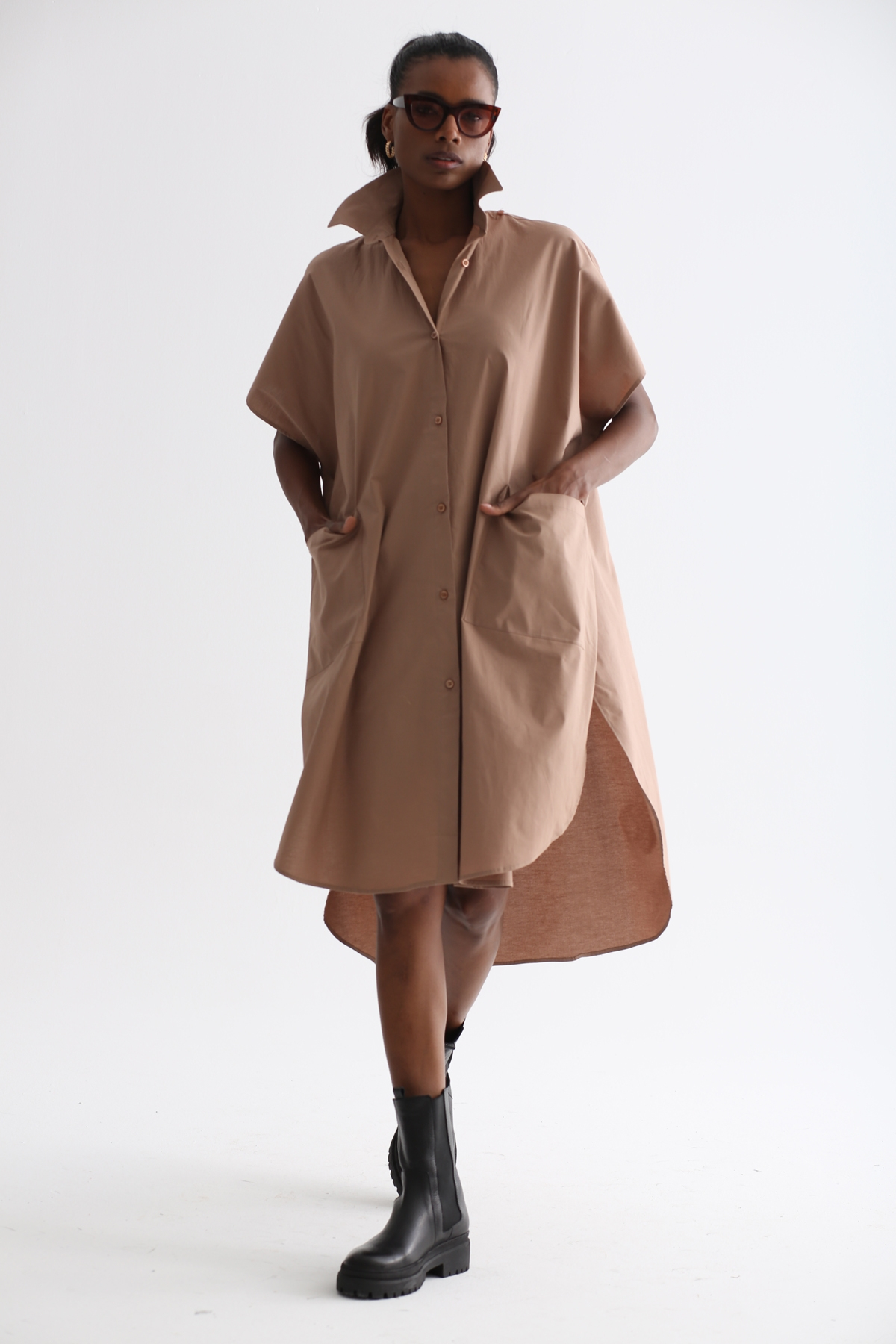 Açık Kahve Oversize Gömlek Elbise 2172