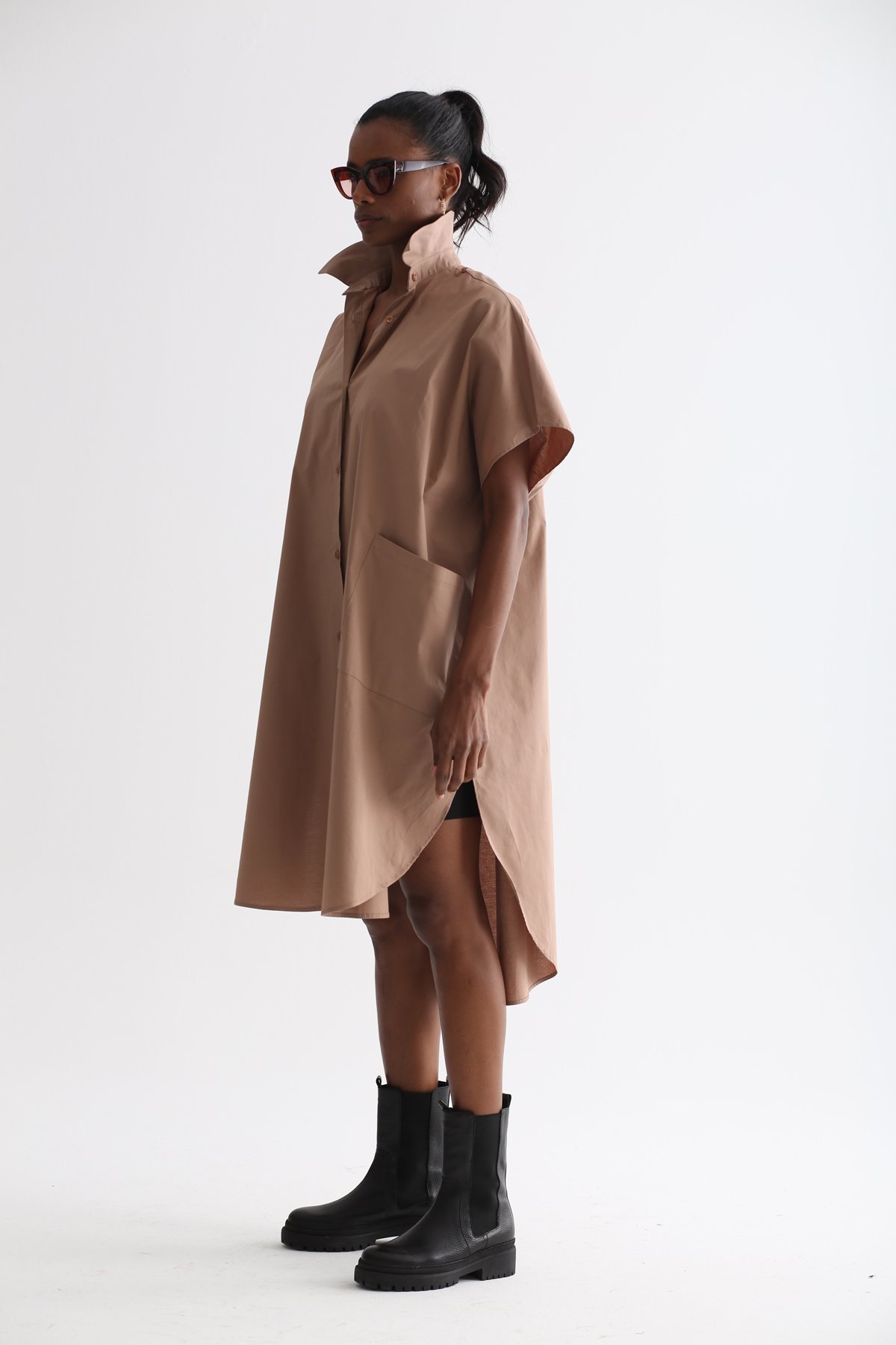 Açık Kahve Oversize Gömlek Elbise 2172