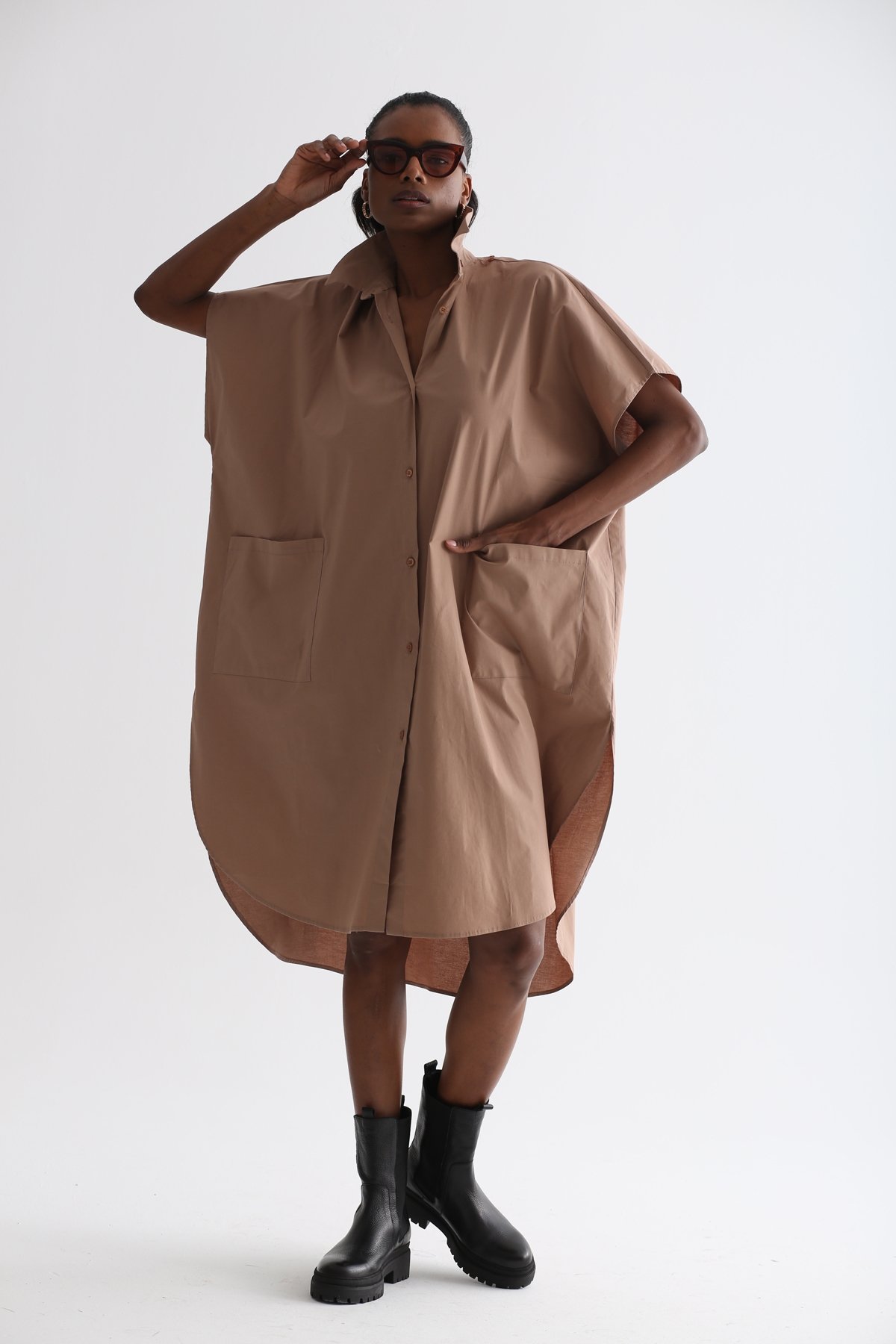 Açık Kahve Oversize Gömlek Elbise 2172