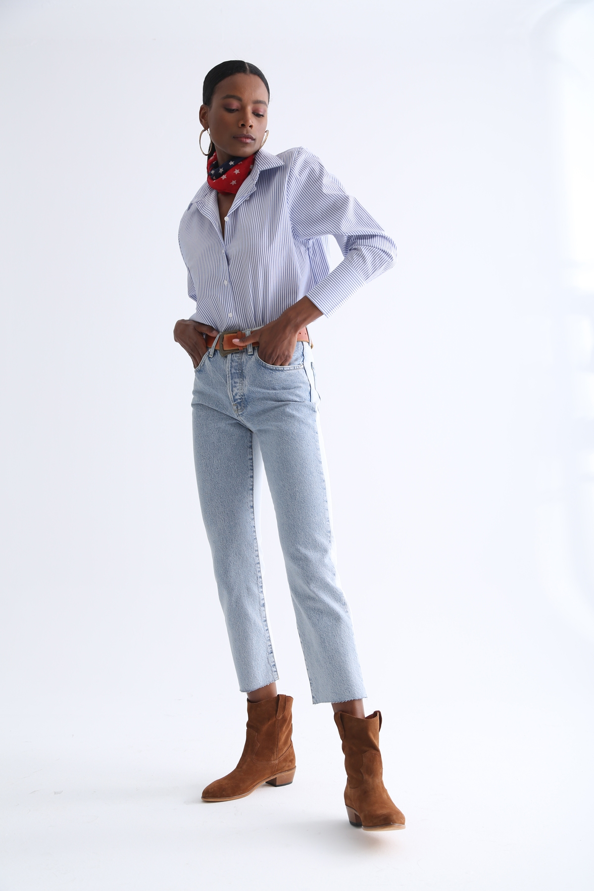 Açık Mavi Çift Renk Mom Fit Jean 