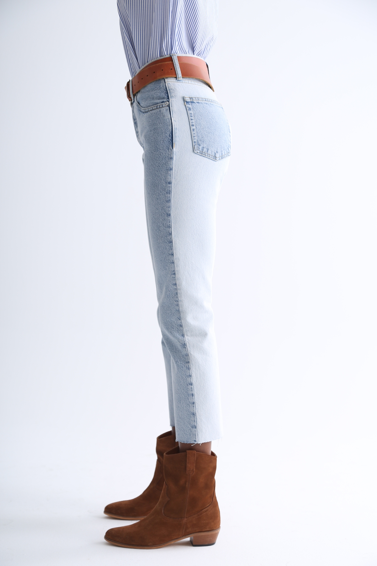 Açık Mavi Çift Renk Mom Fit Jean 