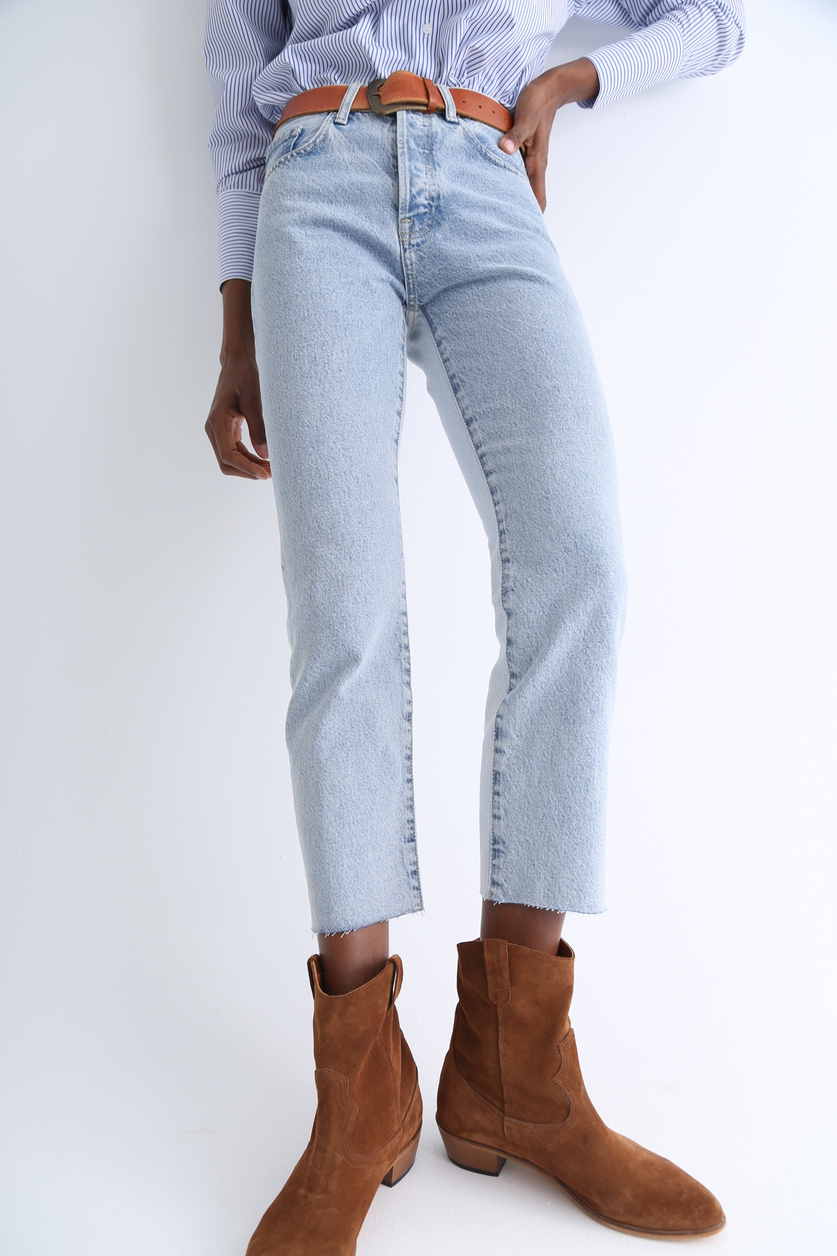 Açık Mavi Çift Renk Mom Fit Jean 