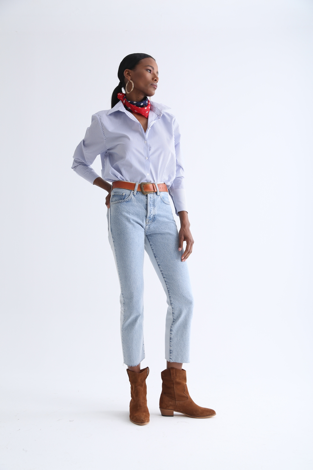 Açık Mavi Çift Renk Mom Fit Jean 