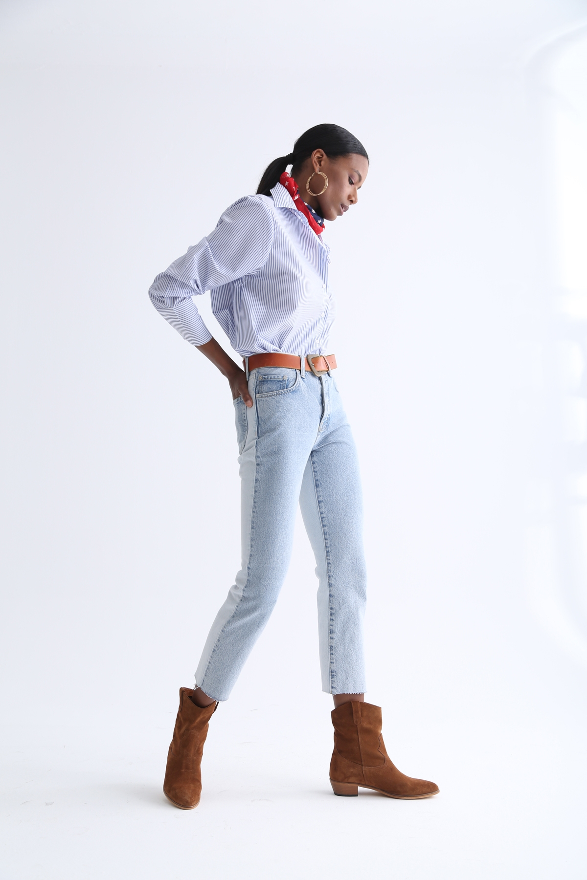 Açık Mavi Çift Renk Mom Fit Jean 