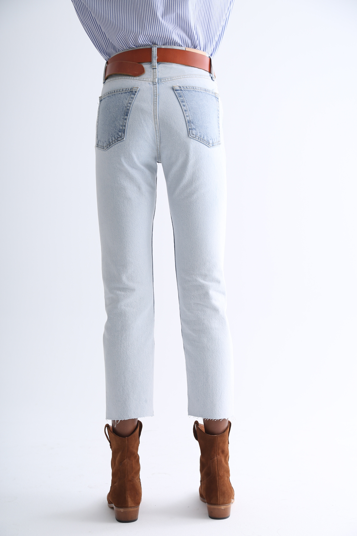 Açık Mavi Çift Renk Mom Fit Jean 