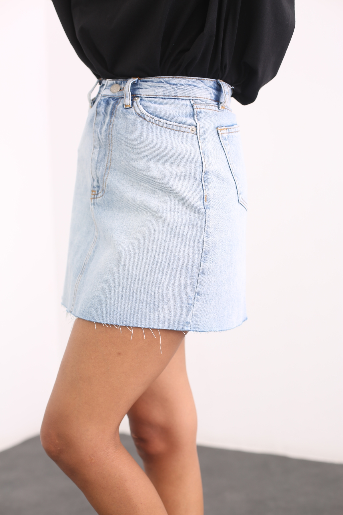 Açık Mavi Mini Jean Etek 2556
