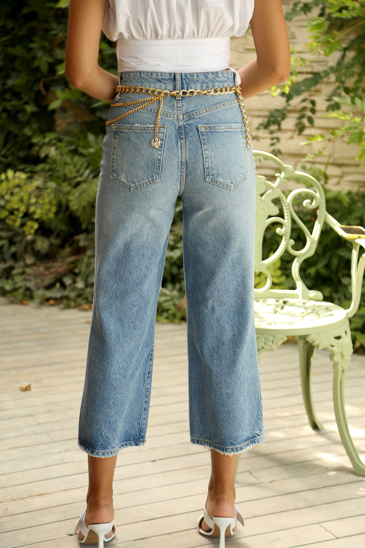Açık Mavi Yıkamalı Geniş Paça Jean Pantolon 
