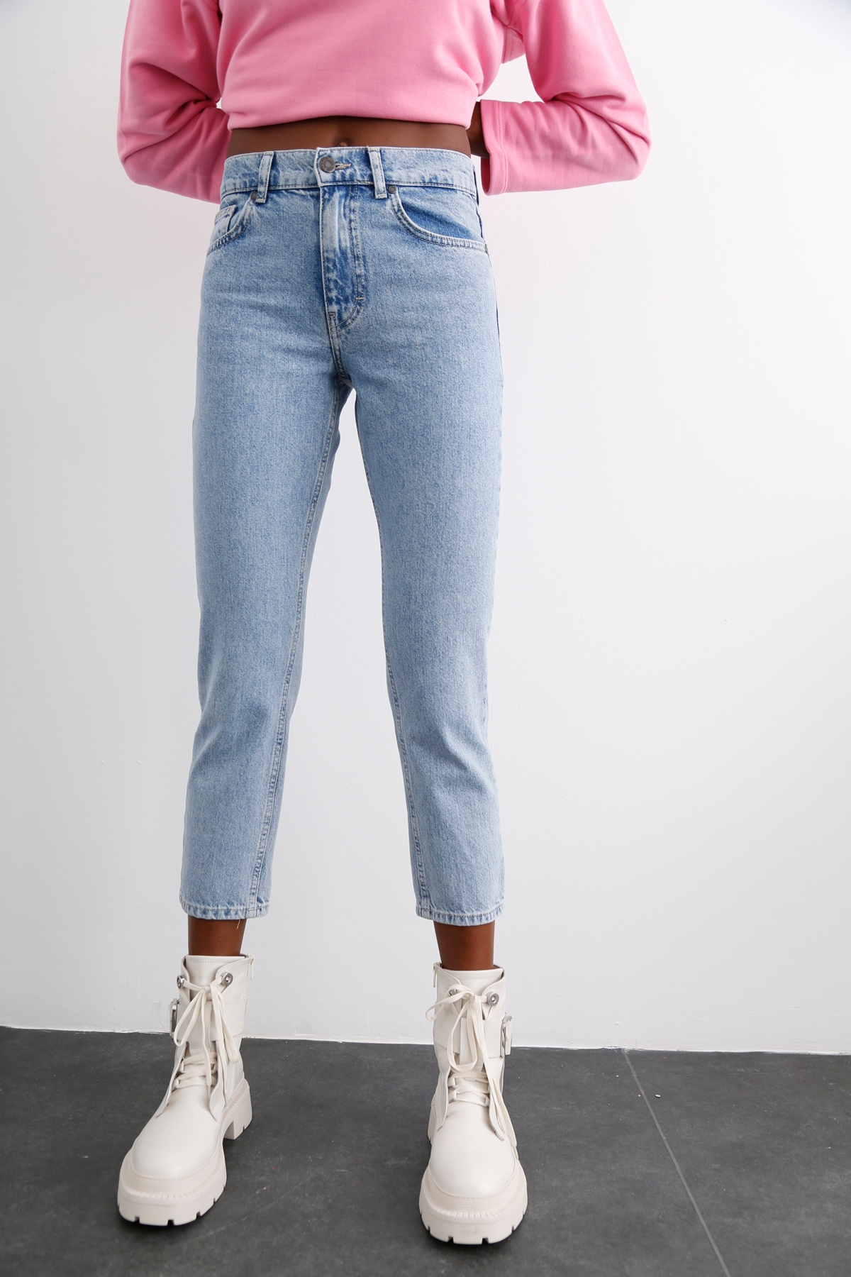 Açık Mavi Yüksek Bel Boyfriend Jean 