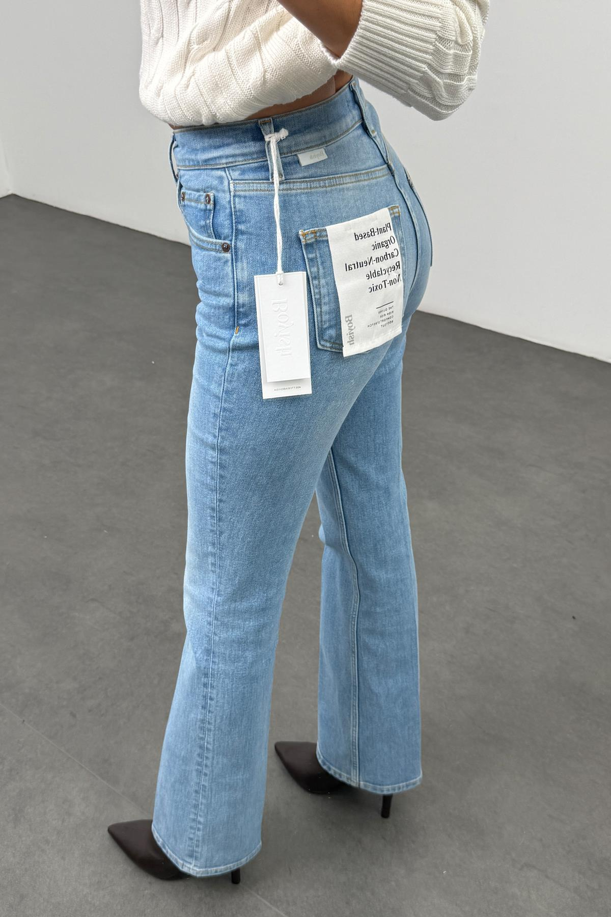 Açık Mavi Yüksek Bel Flare Jean