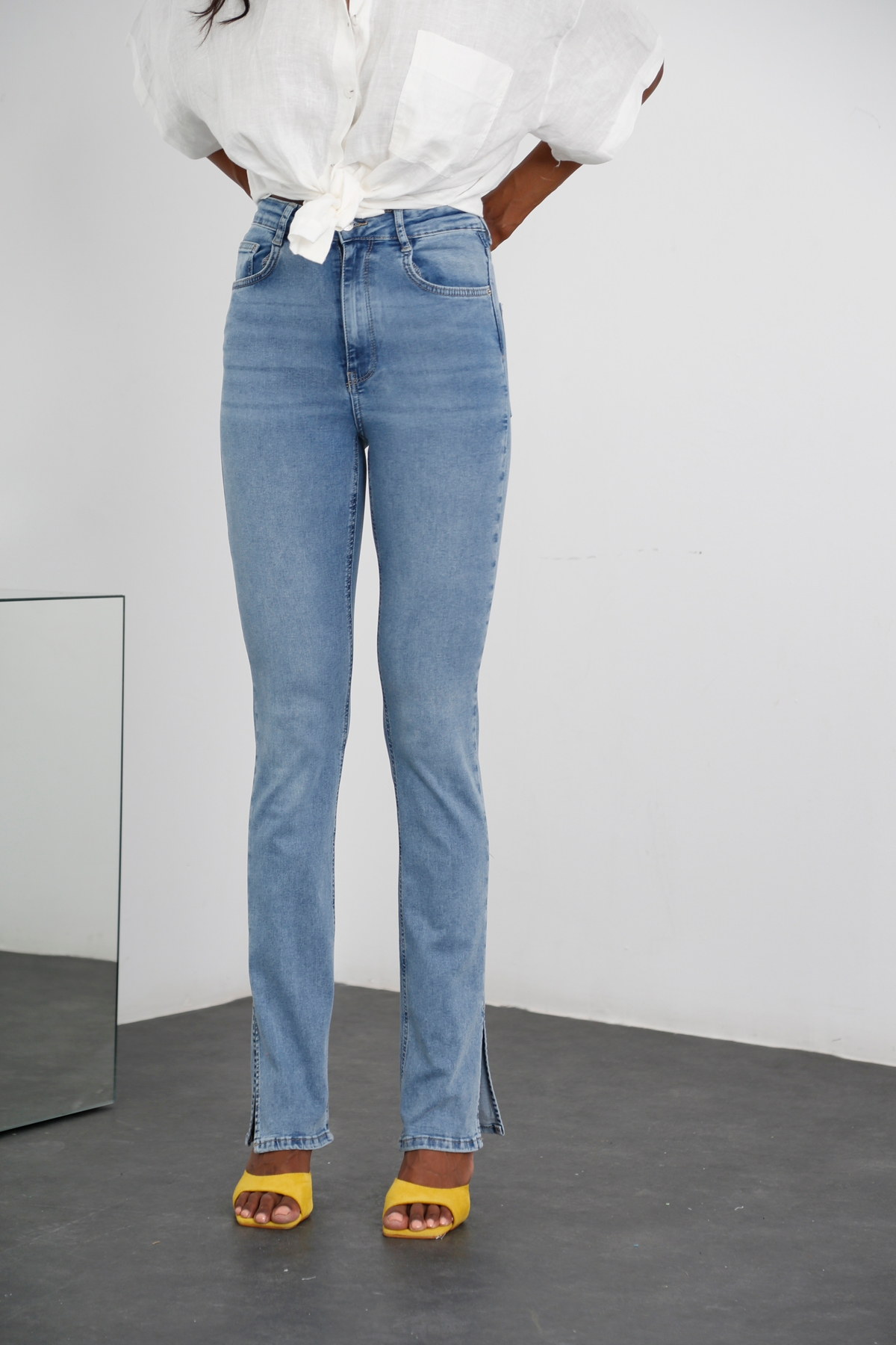 Açık Mavi Yüksek Bel Full Length Jean 2580
