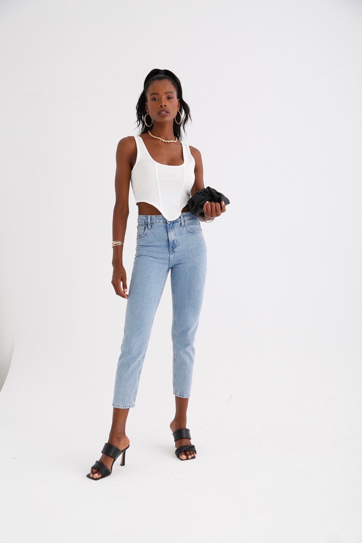 Açık Mavi Yüksek Bel Slim Fit Jean 