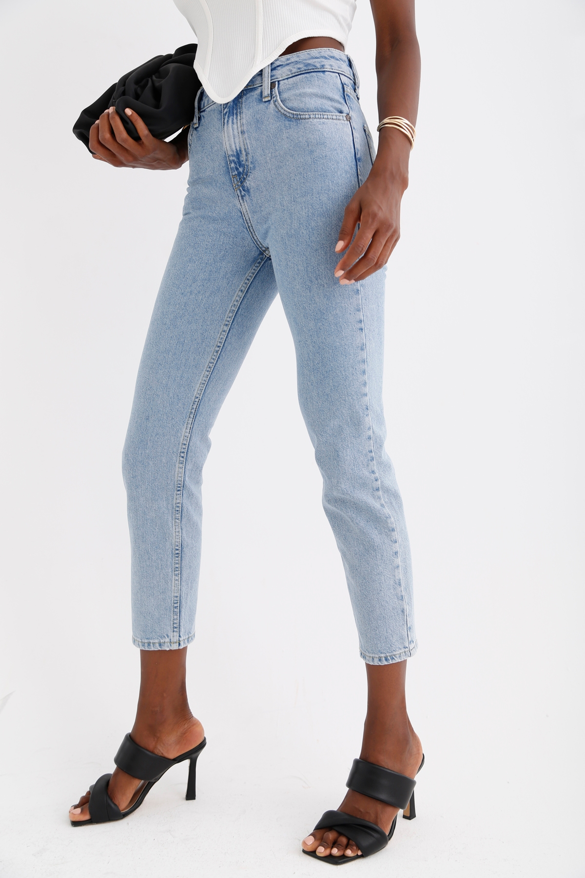 Açık Mavi Yüksek Bel Slim Fit Jean 