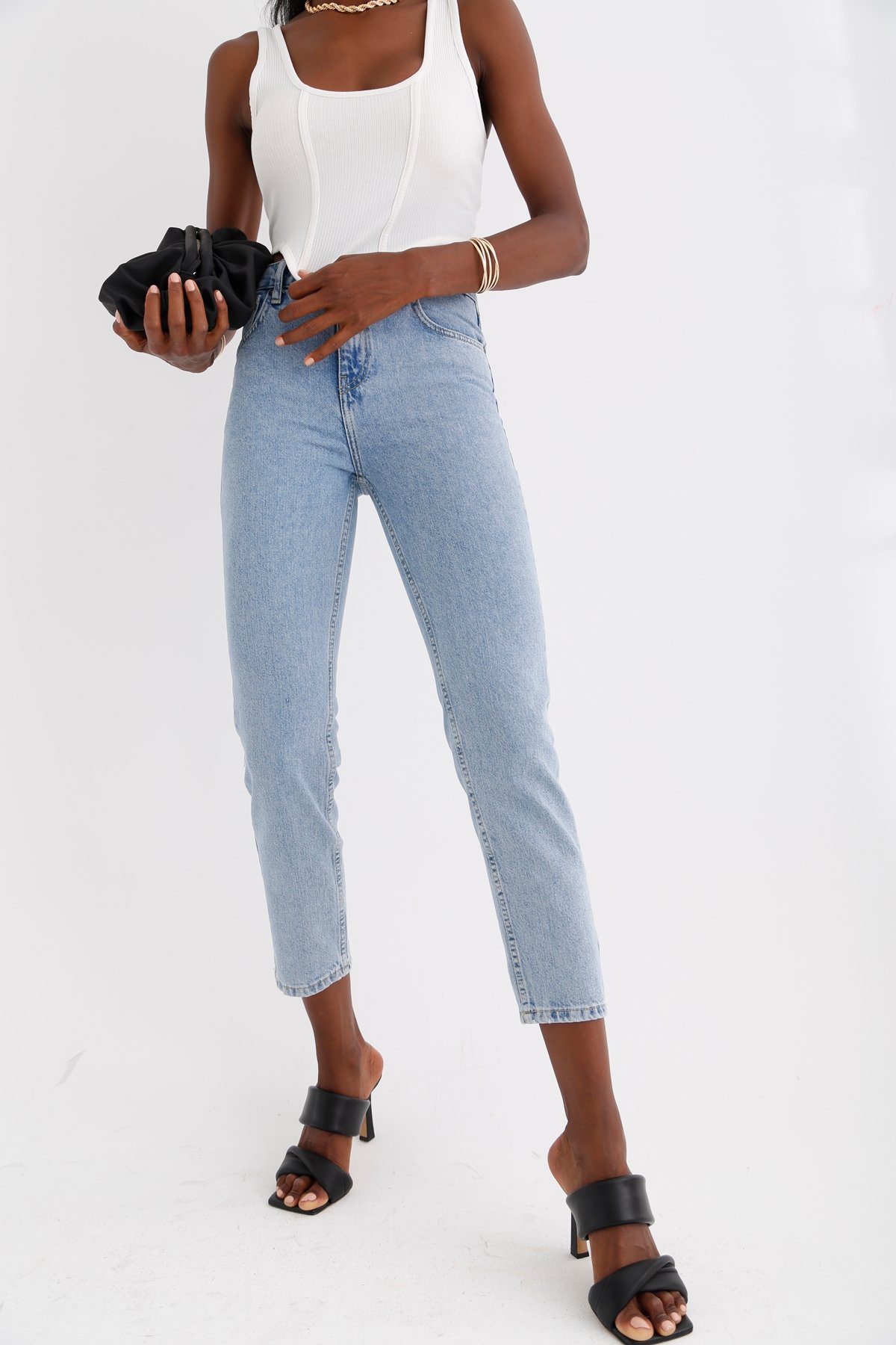 Açık Mavi Yüksek Bel Slim Fit Jean 