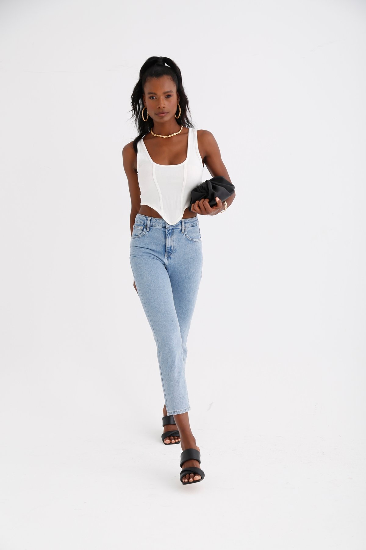 Açık Mavi Yüksek Bel Slim Fit Jean 