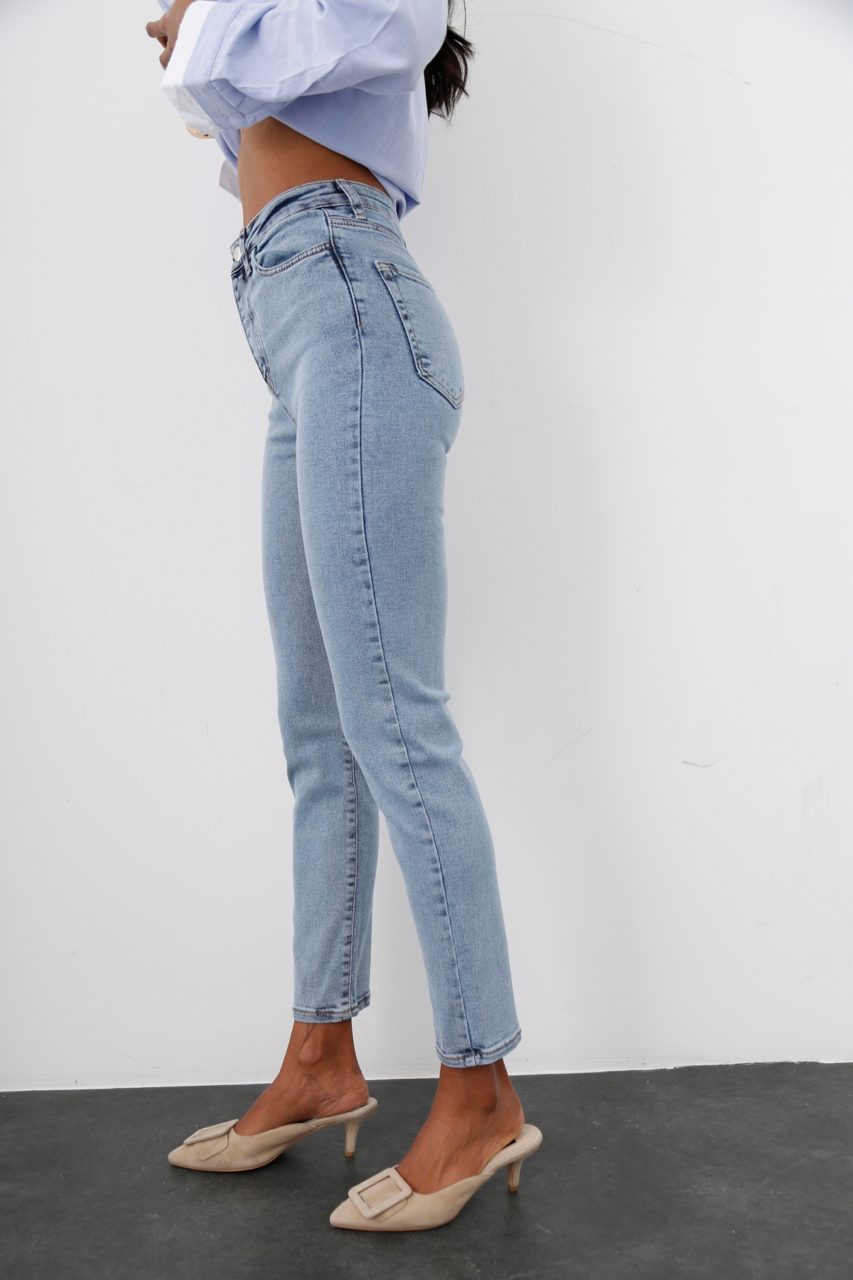 Açık Mavi Yüksek Bel Slim Fit Jean-1 8110