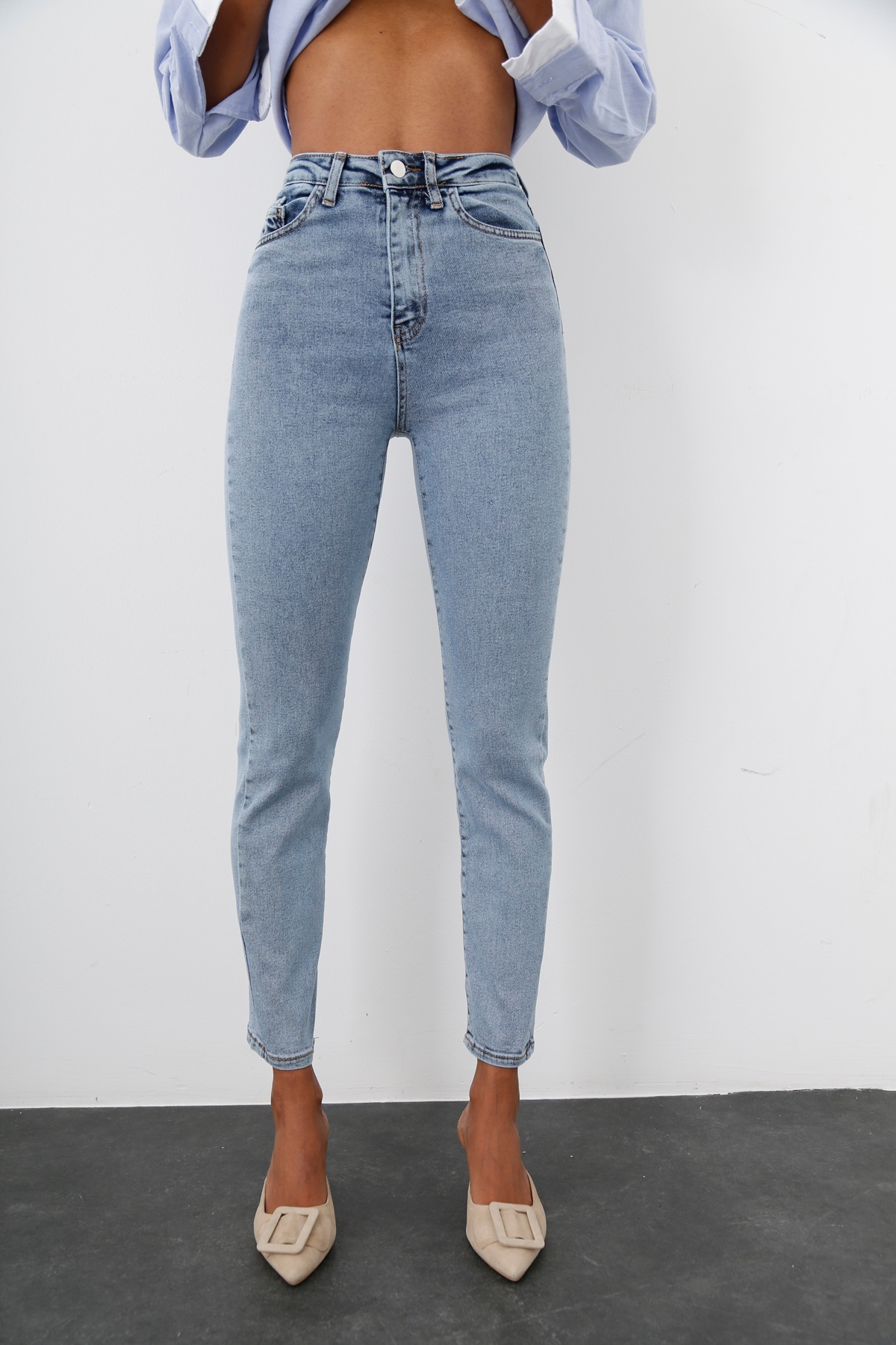 Açık Mavi Yüksek Bel Slim Fit Jean-1 8110