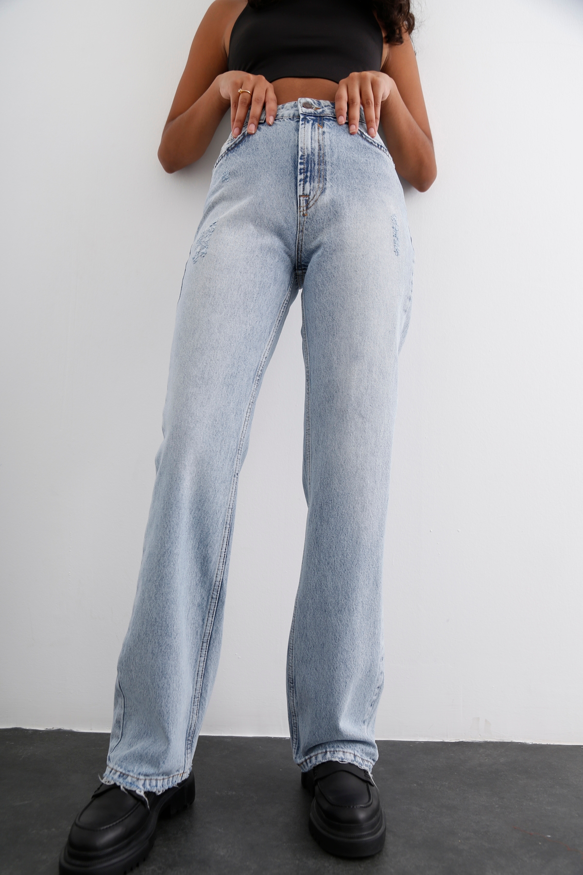 Açık Mavi Yüksek Bel Straight Fit Jean 21396