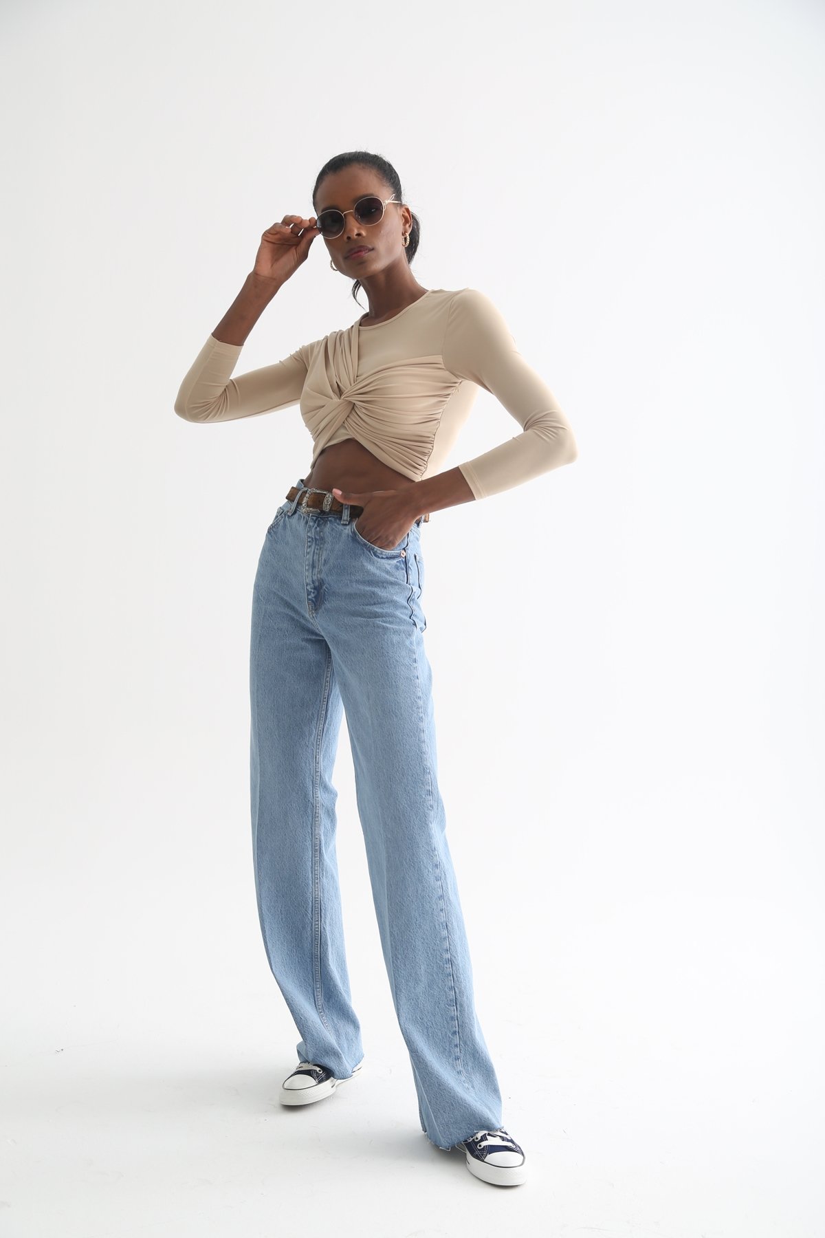 Açık Mavi Yüksek Bel Wide Leg Jean 