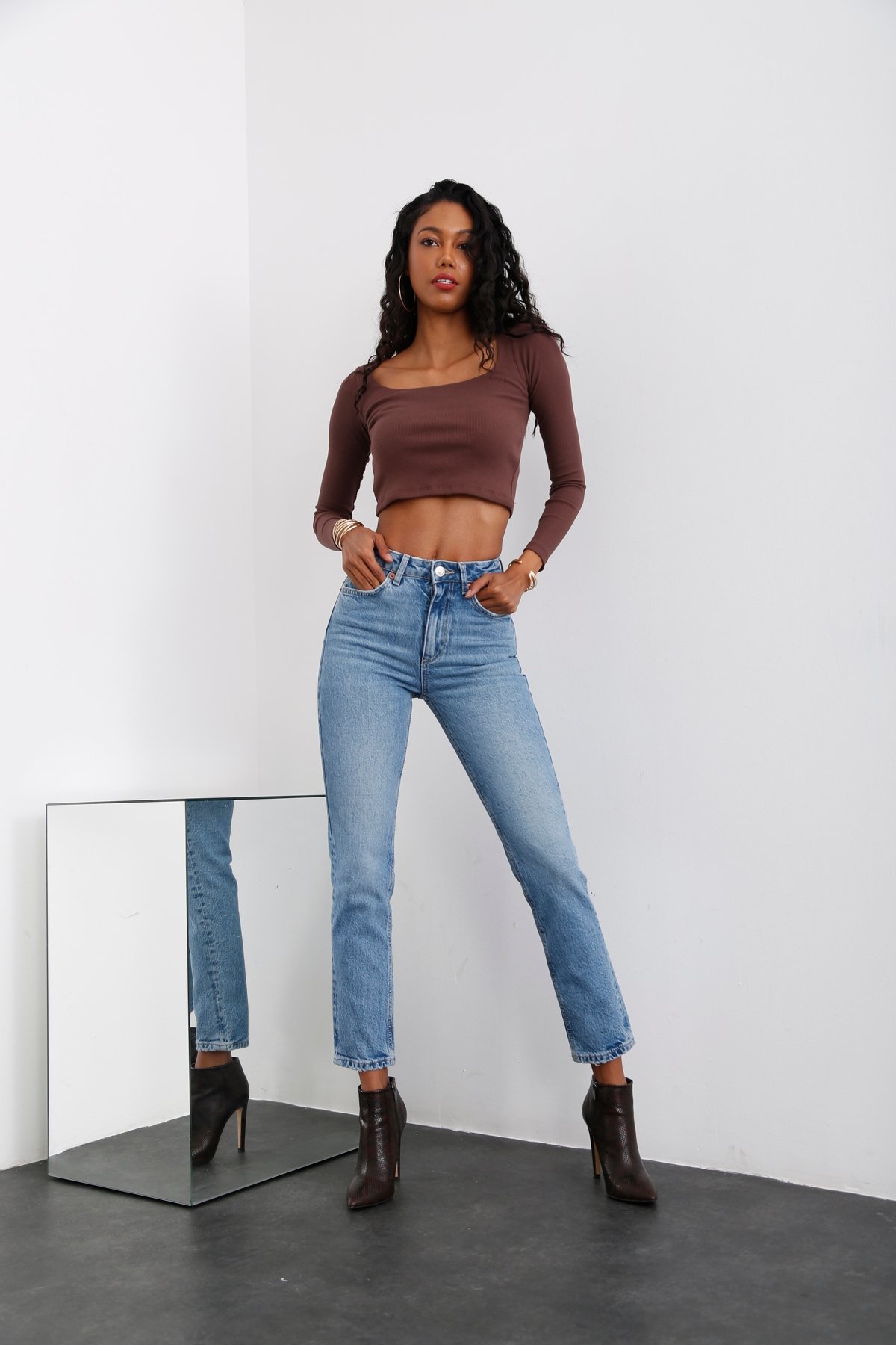 Açık Mavi Yüksek Bel Yıkamalı Slim Fit Jean 
