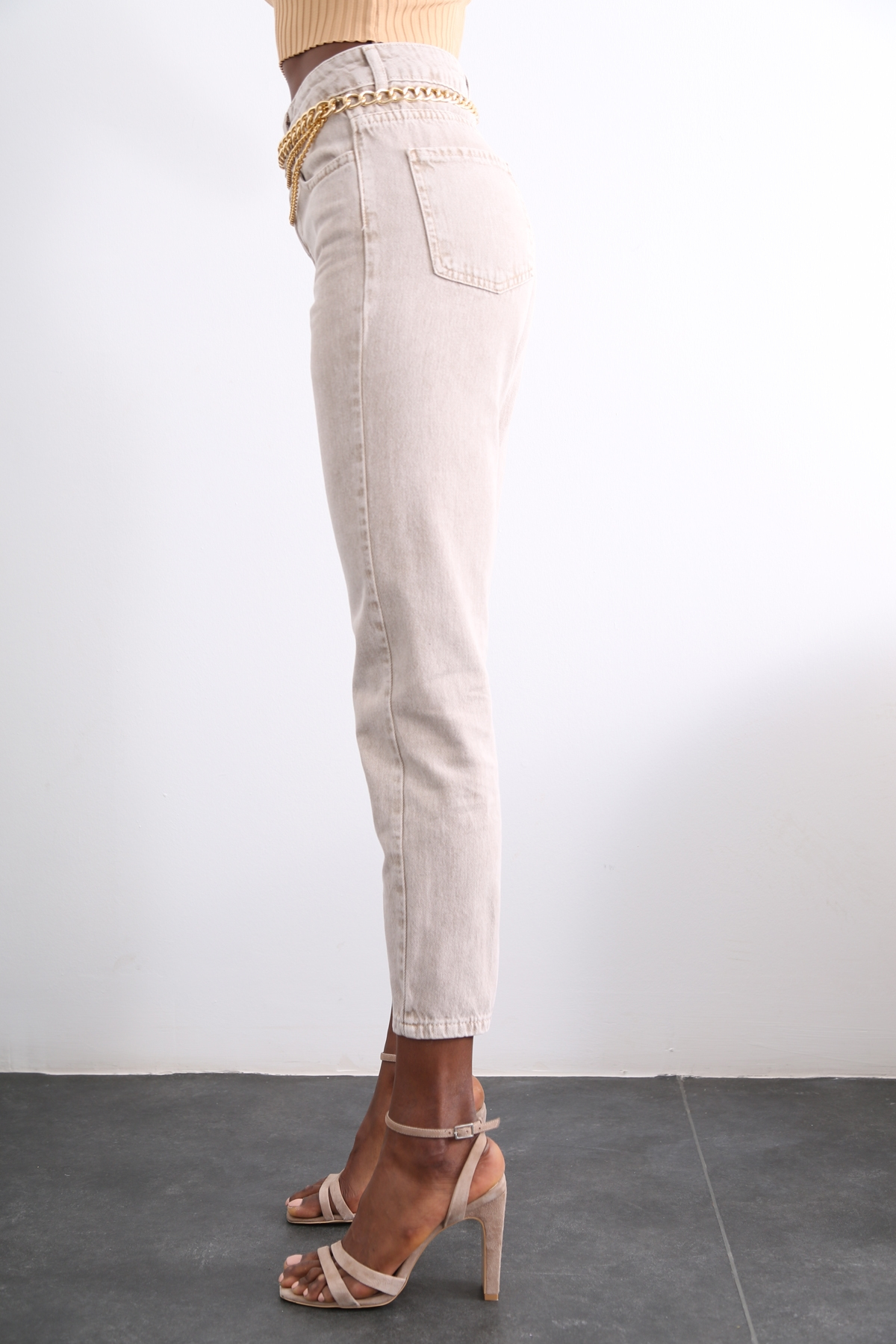 Açık Vizon Yüksek Bel Mom Jean 50281