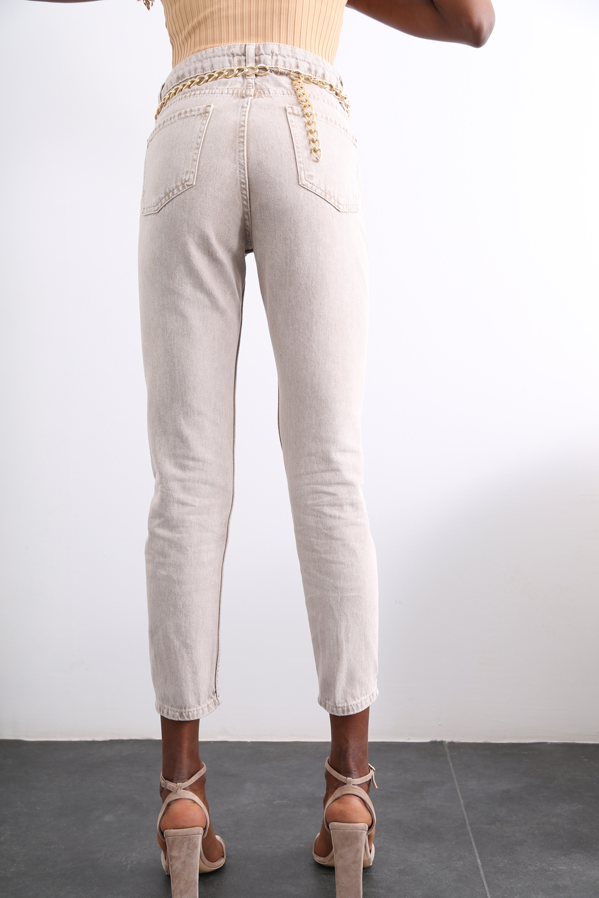 Açık Vizon Yüksek Bel Mom Jean 50281