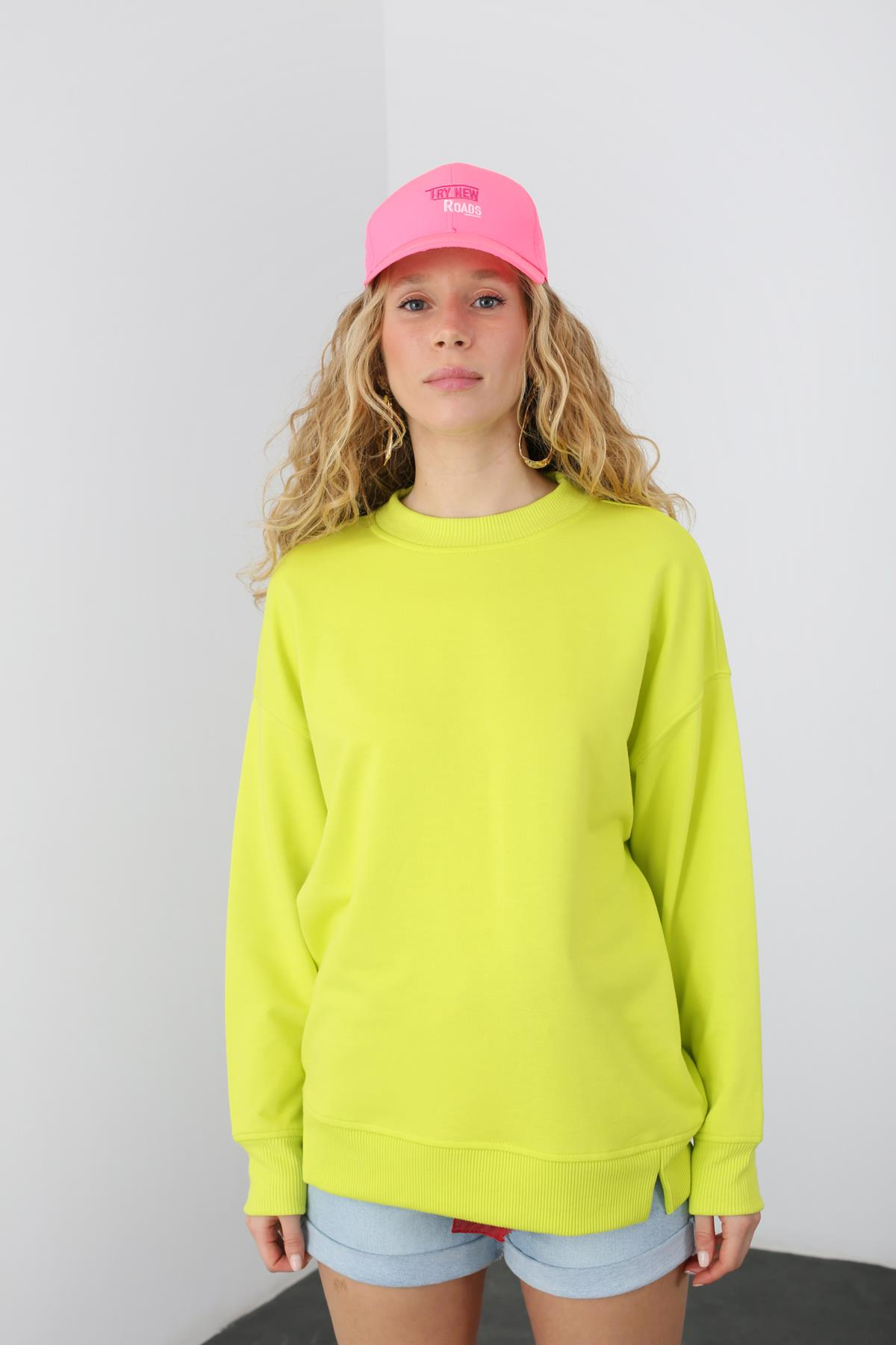 Açık Yeşil Bisiklet Yaka Sweatshirt 