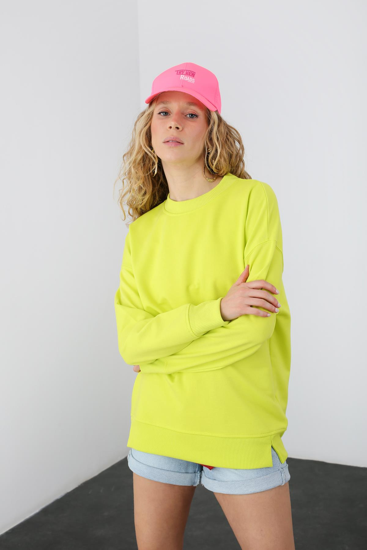Açık Yeşil Bisiklet Yaka Sweatshirt 