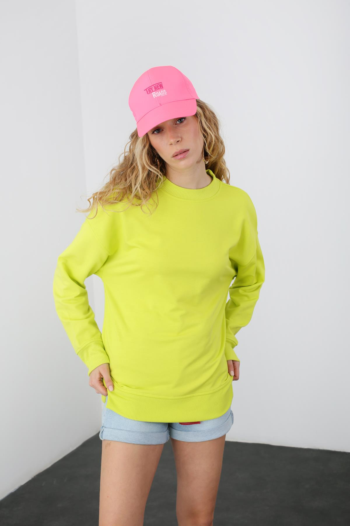 Açık Yeşil Bisiklet Yaka Sweatshirt 