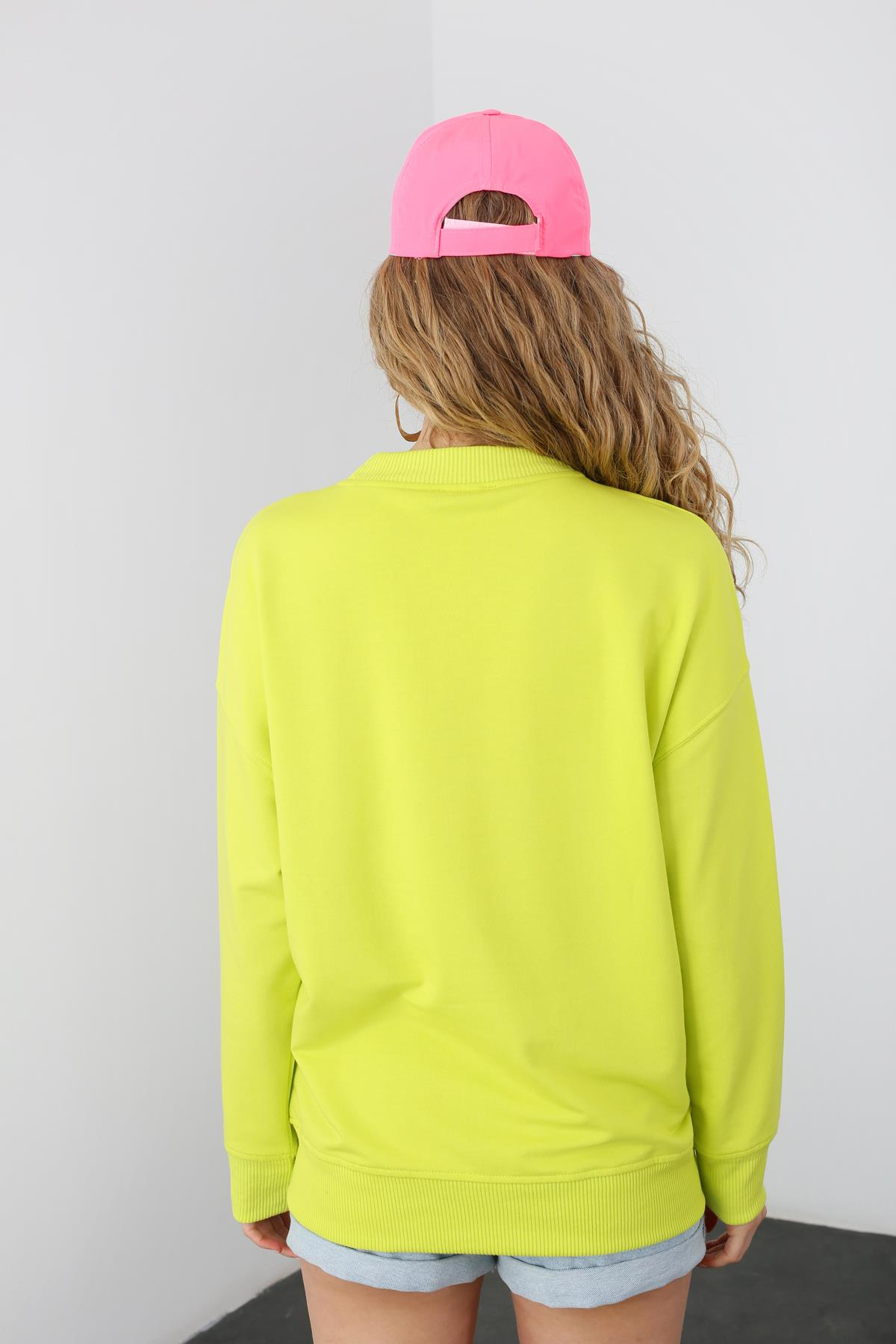 Açık Yeşil Bisiklet Yaka Sweatshirt 