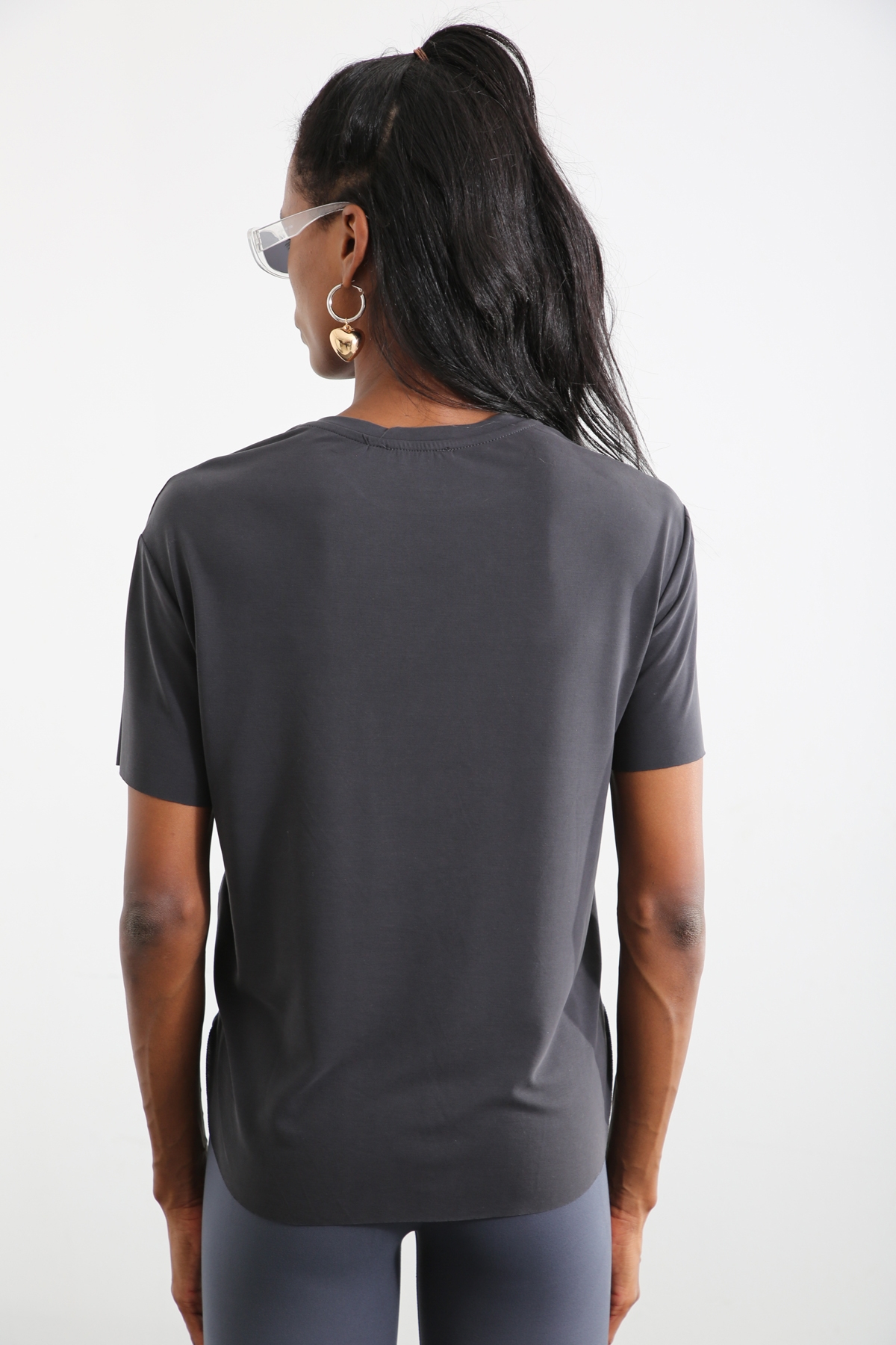 Antrasit Bisiklet Yaka Basic Tshirt 