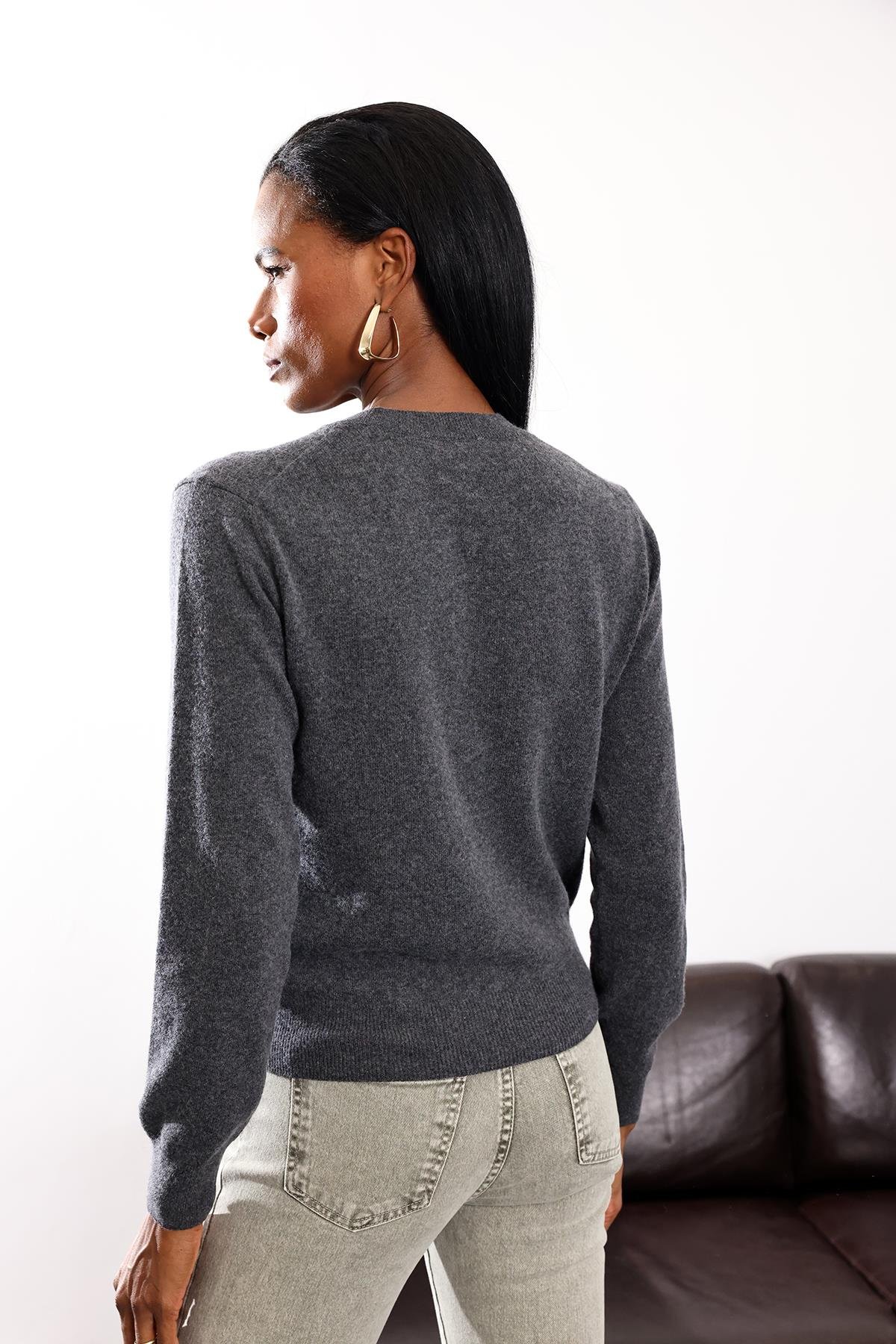 Antrasit Bisiklet Yaka Kaşmir Basic Triko 