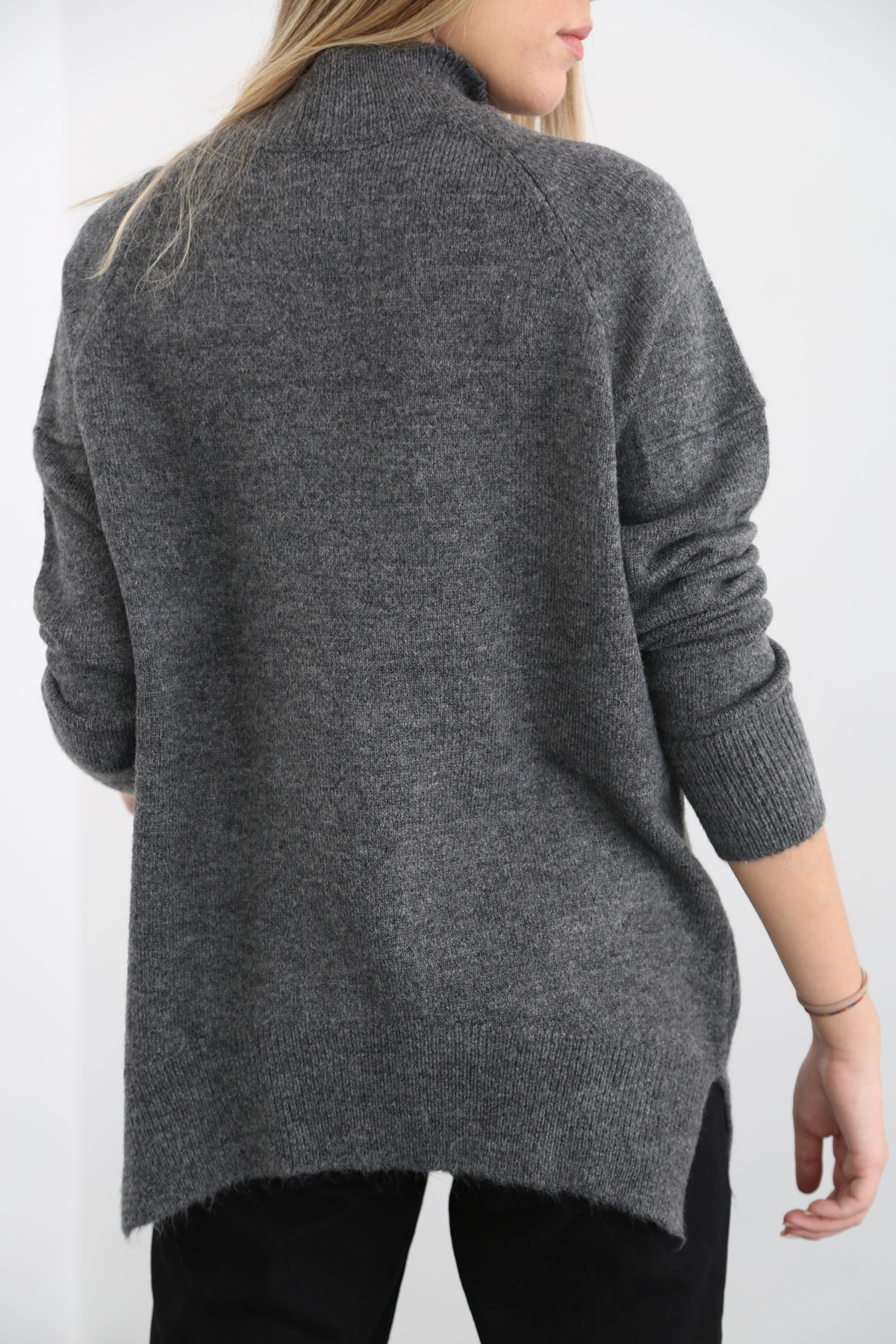 Antrasit Dik Yaka Oversize Kazak 5626