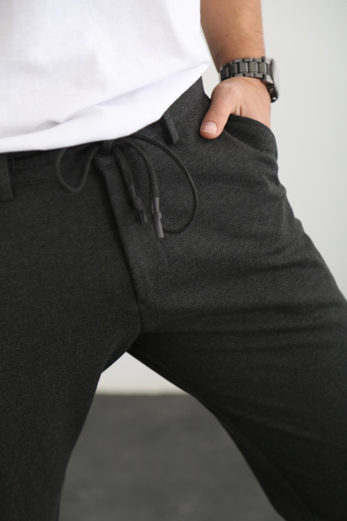 Antrasit Erkek Likralı Beli Bağcıklı Pantolon 2387