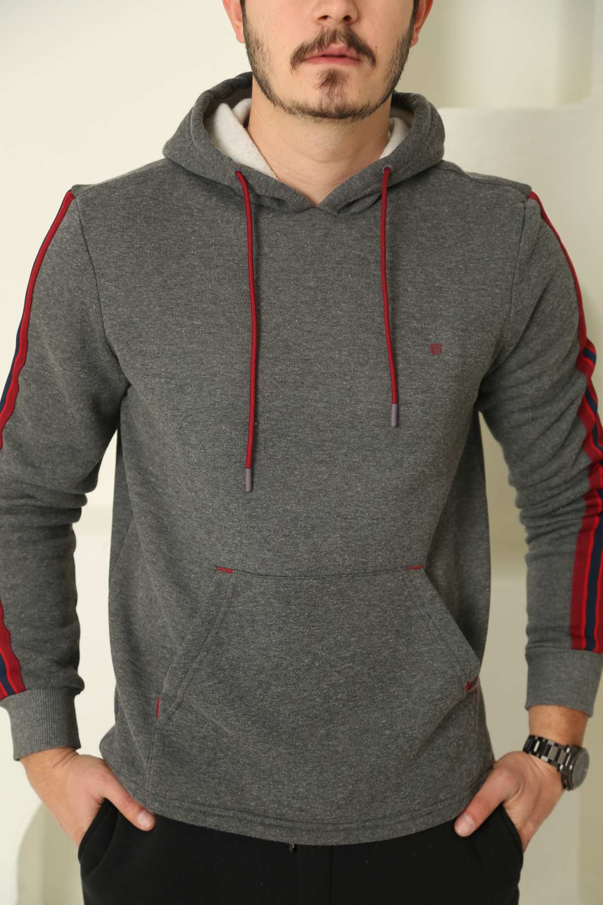 Antrasit Erkek Şerit Detaylı Şardonlu Sweatshirt 2117