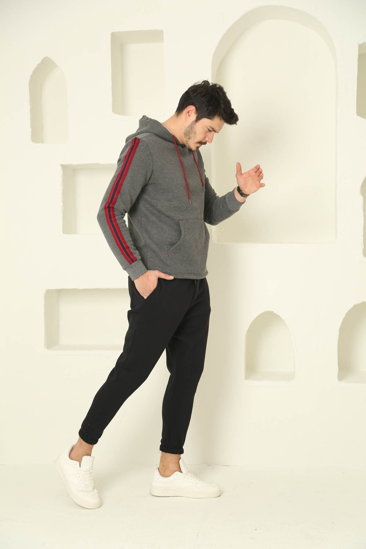 Antrasit Erkek Şerit Detaylı Şardonlu Sweatshirt 2117