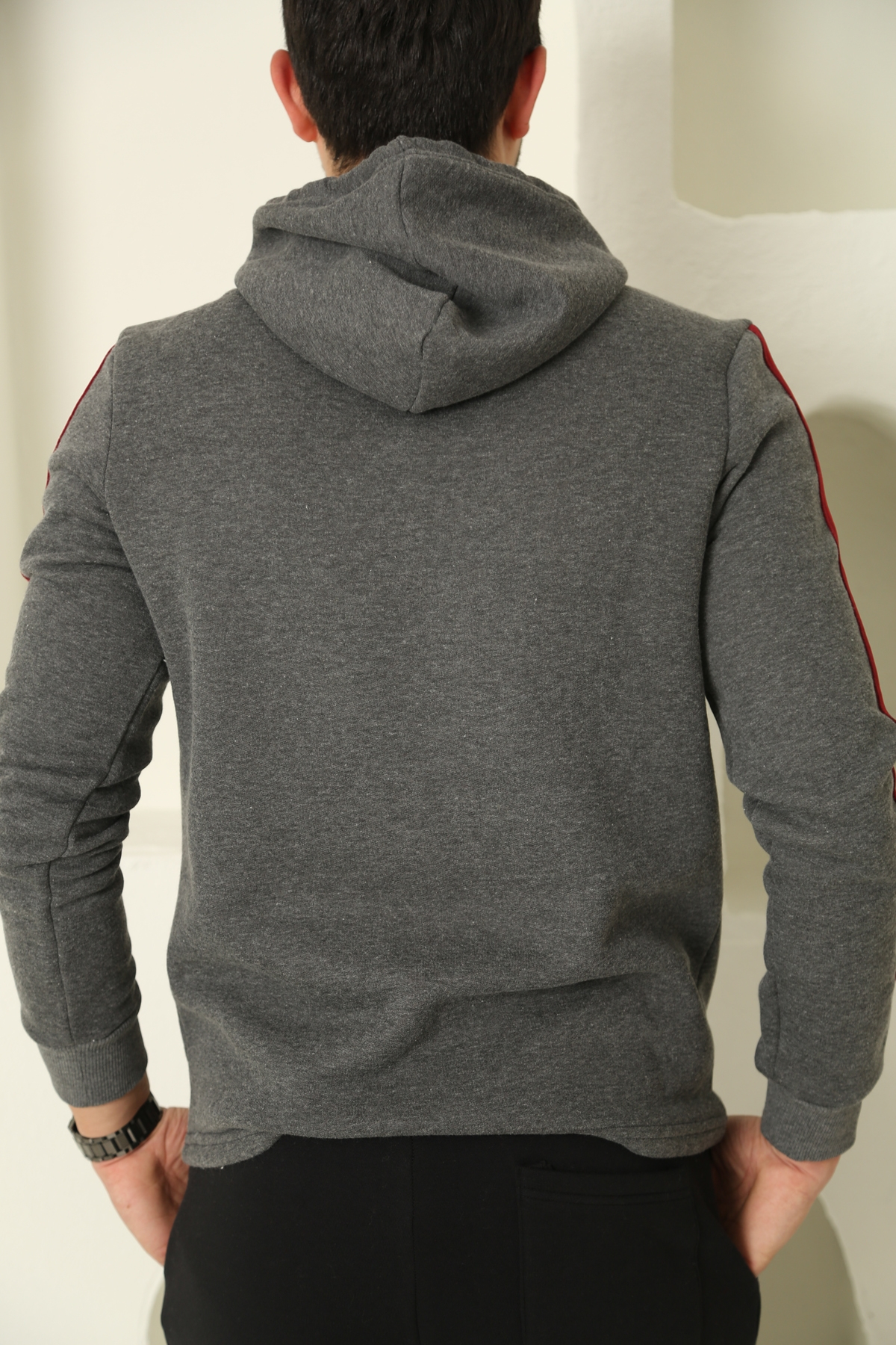 Antrasit Erkek Şerit Detaylı Şardonlu Sweatshirt 2117