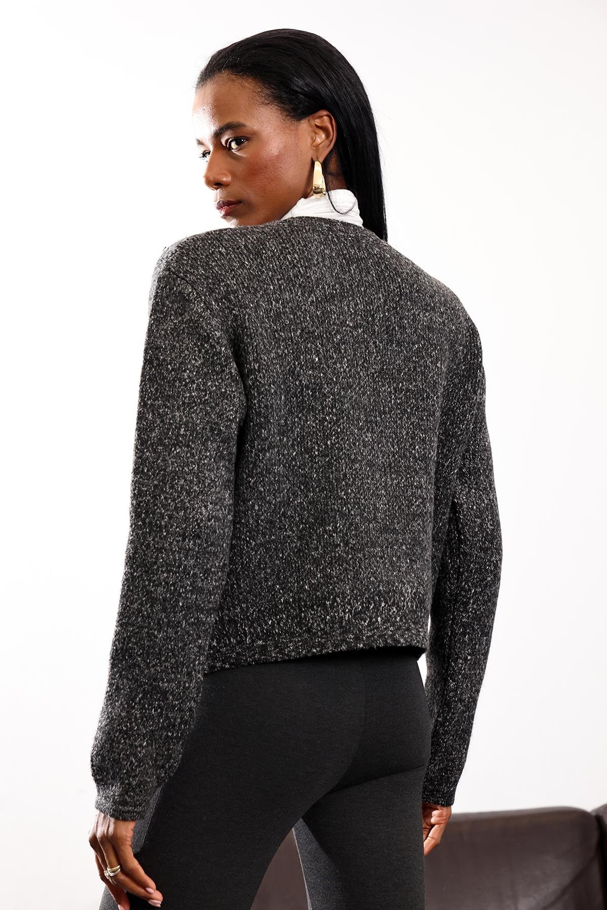 Antrasit Gold Düğme Detaylı Hırka 251067