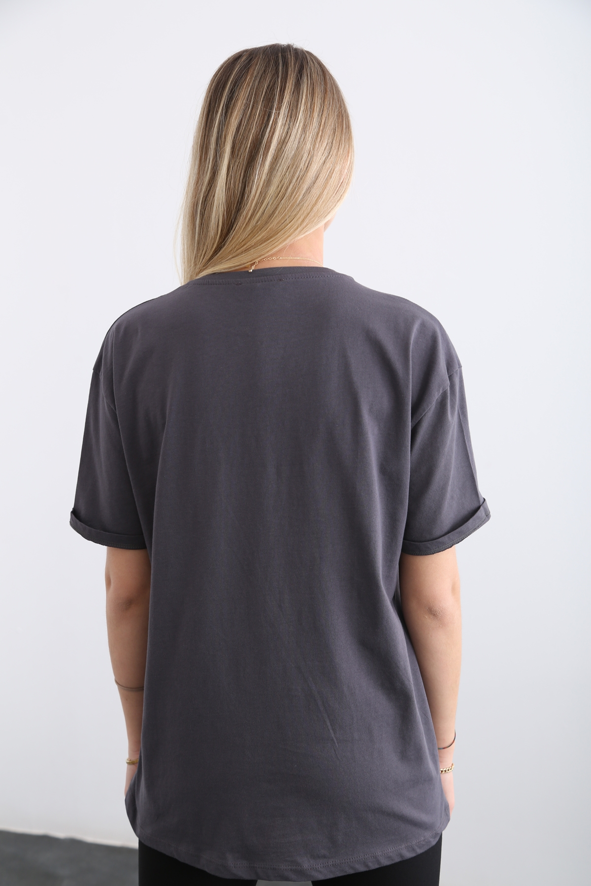 Antrasit Kadın Baskılı Tshirt 7664