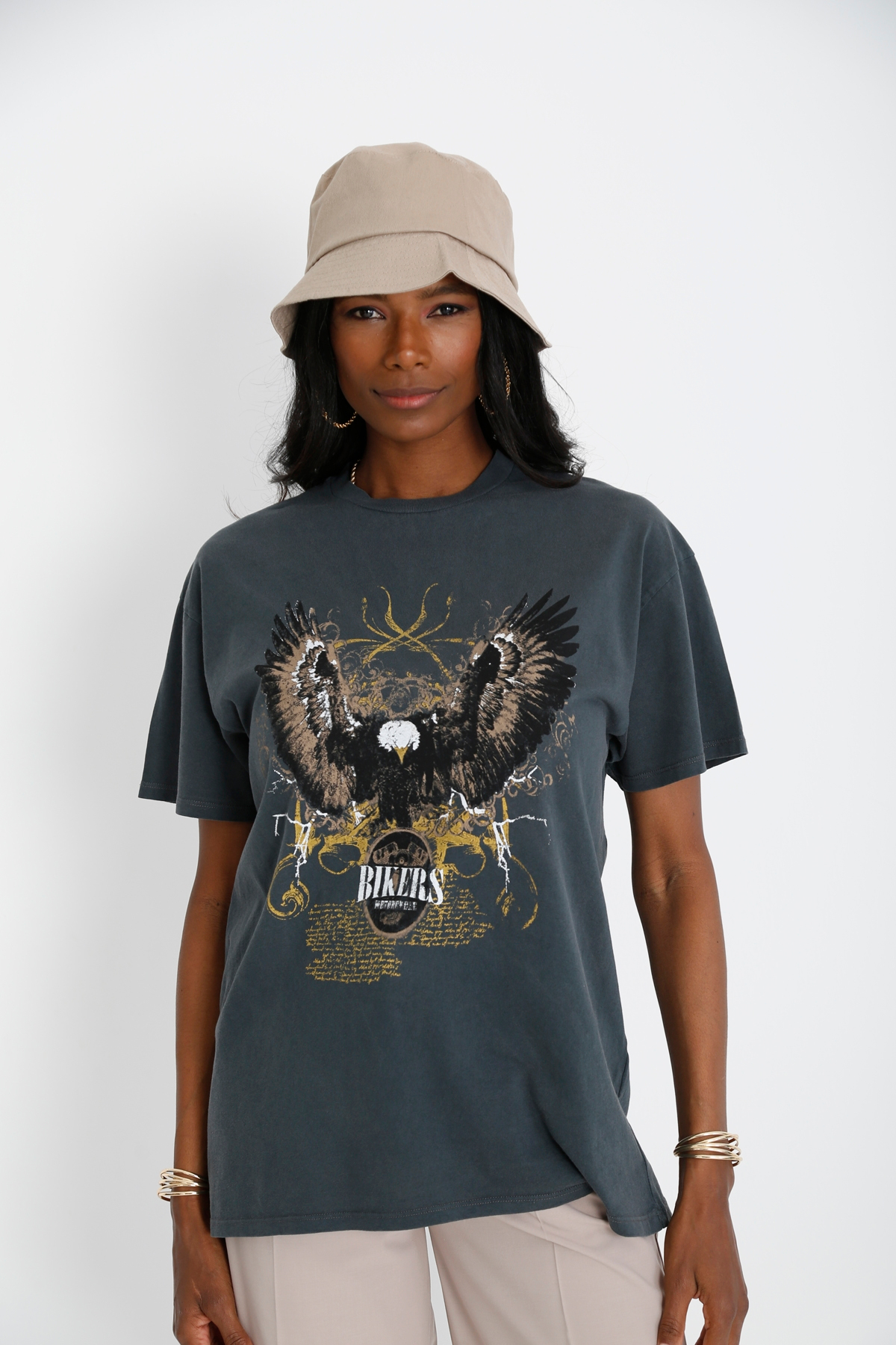 Antrasit Kartal Baskılı Tshirt 