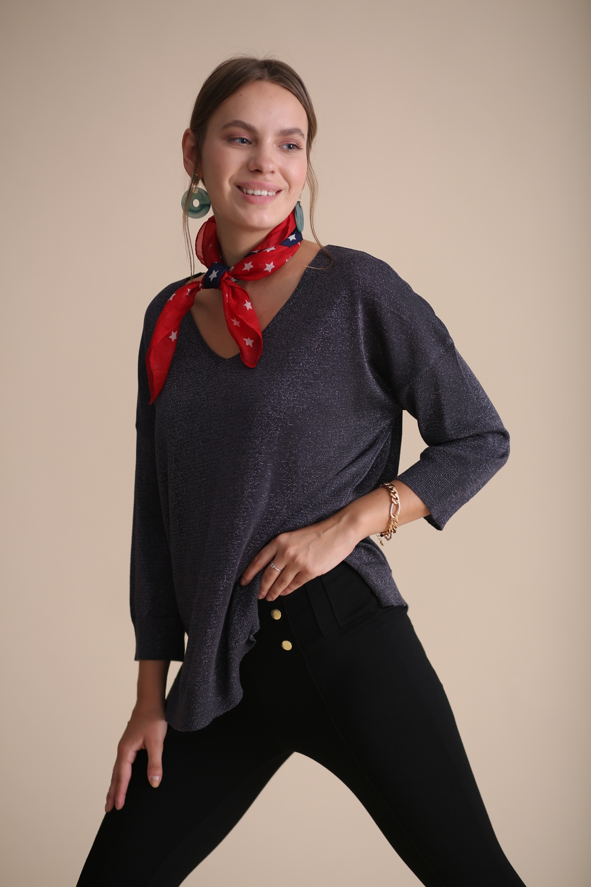 Antrasit Simli Truvakar Kol Merserize Triko 158