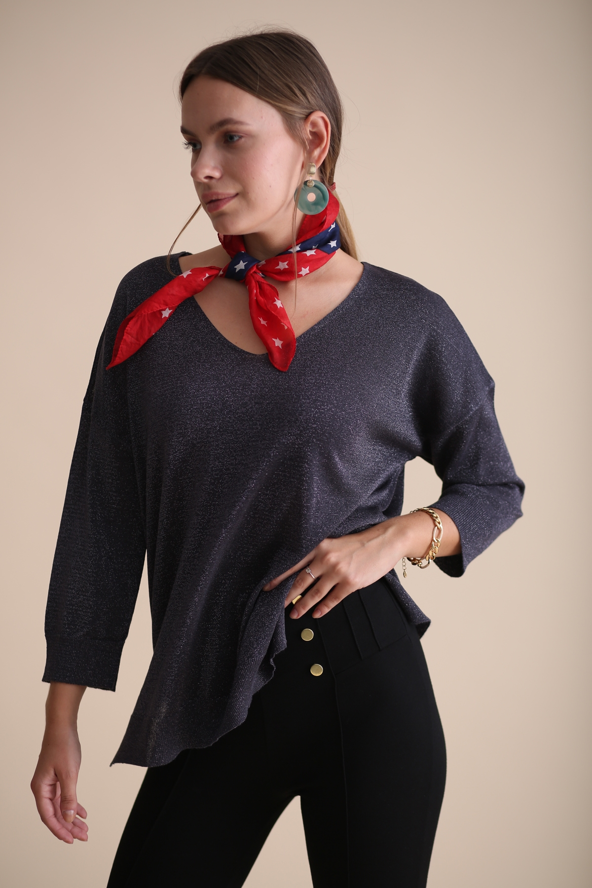 Antrasit Simli Truvakar Kol Merserize Triko 158