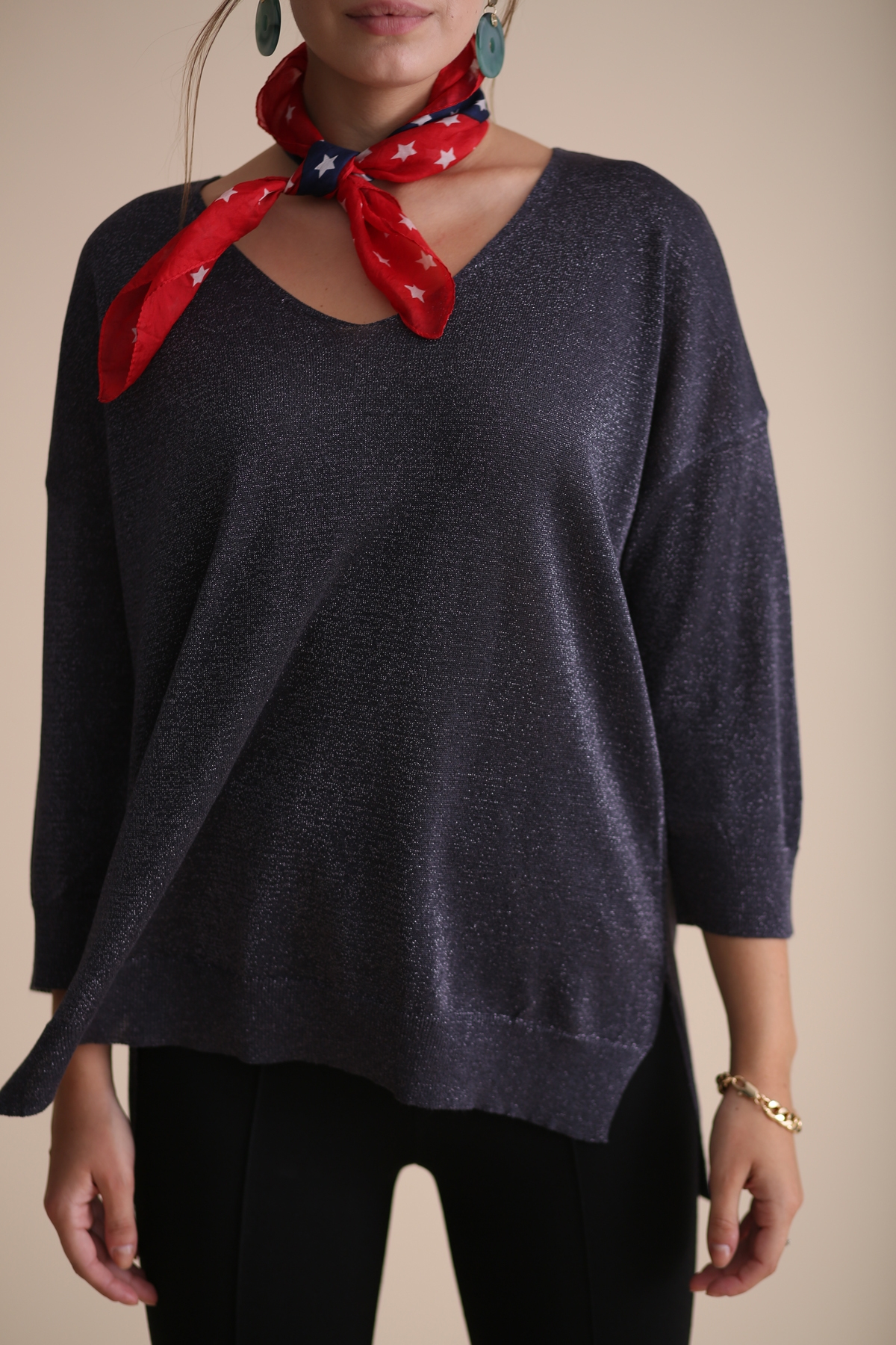 Antrasit Simli Truvakar Kol Merserize Triko 158