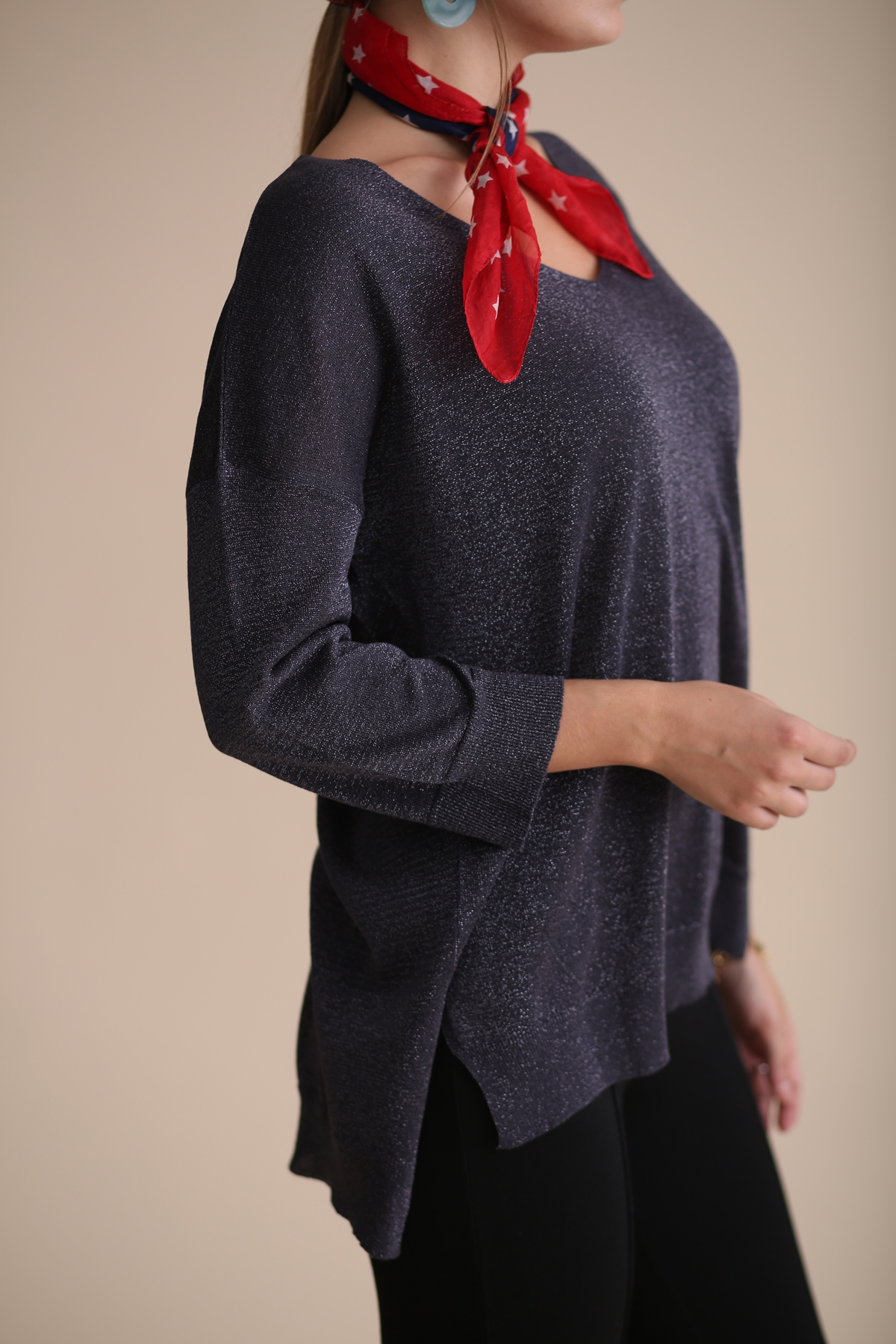 Antrasit Simli Truvakar Kol Merserize Triko 158