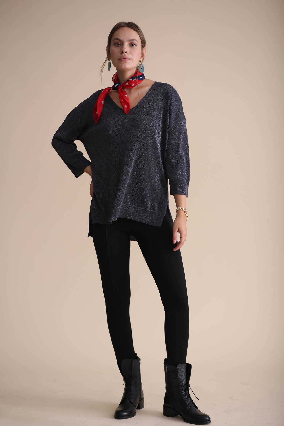 Antrasit Simli Truvakar Kol Merserize Triko 158