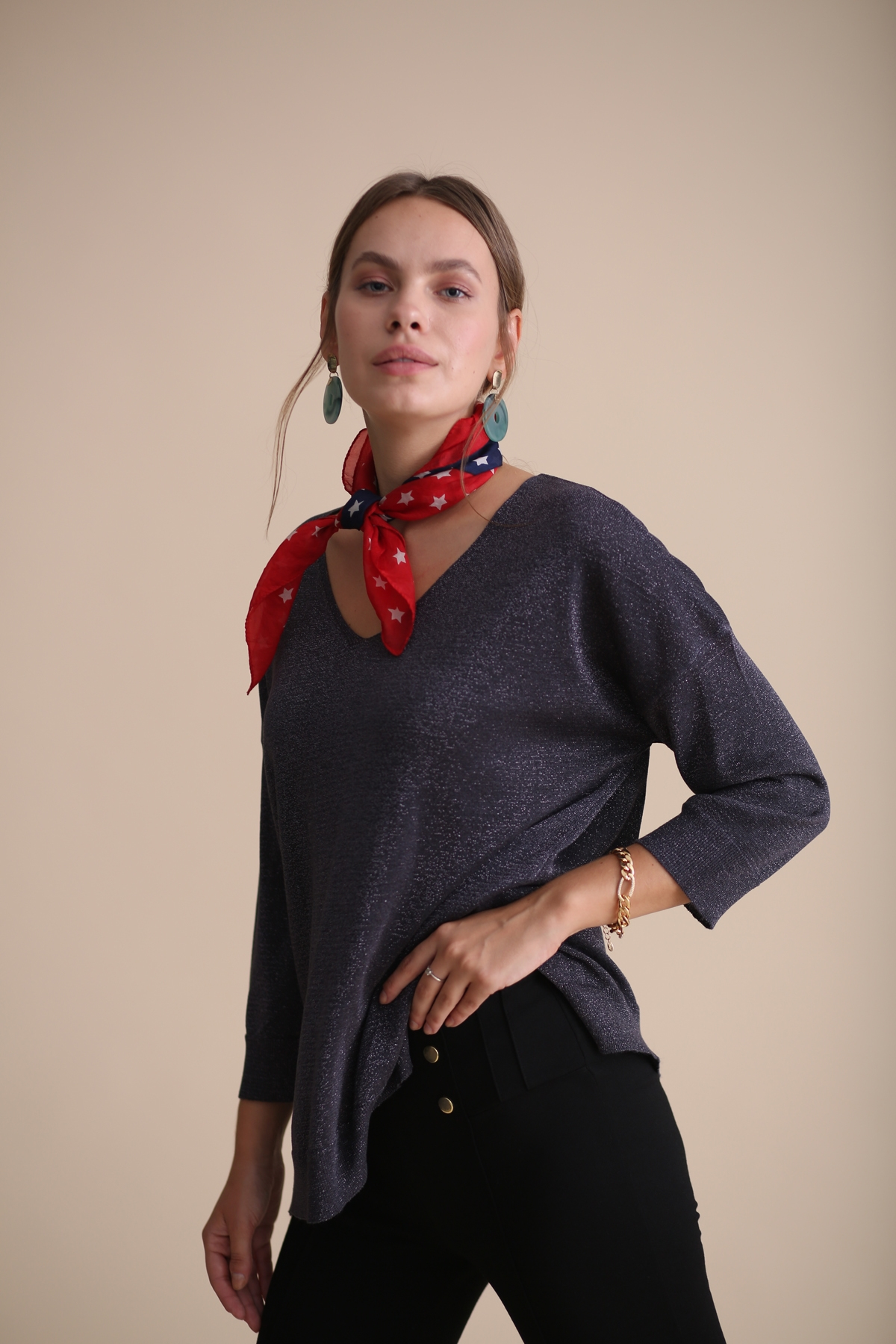 Antrasit Simli Truvakar Kol Merserize Triko 158